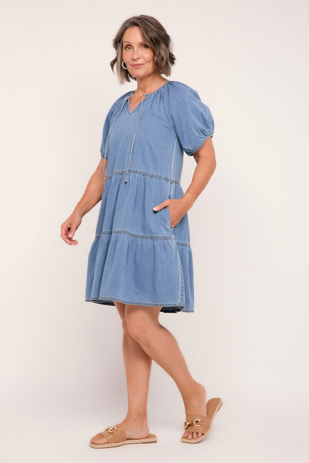 Ismay Chambray Short Dress in Light Wash