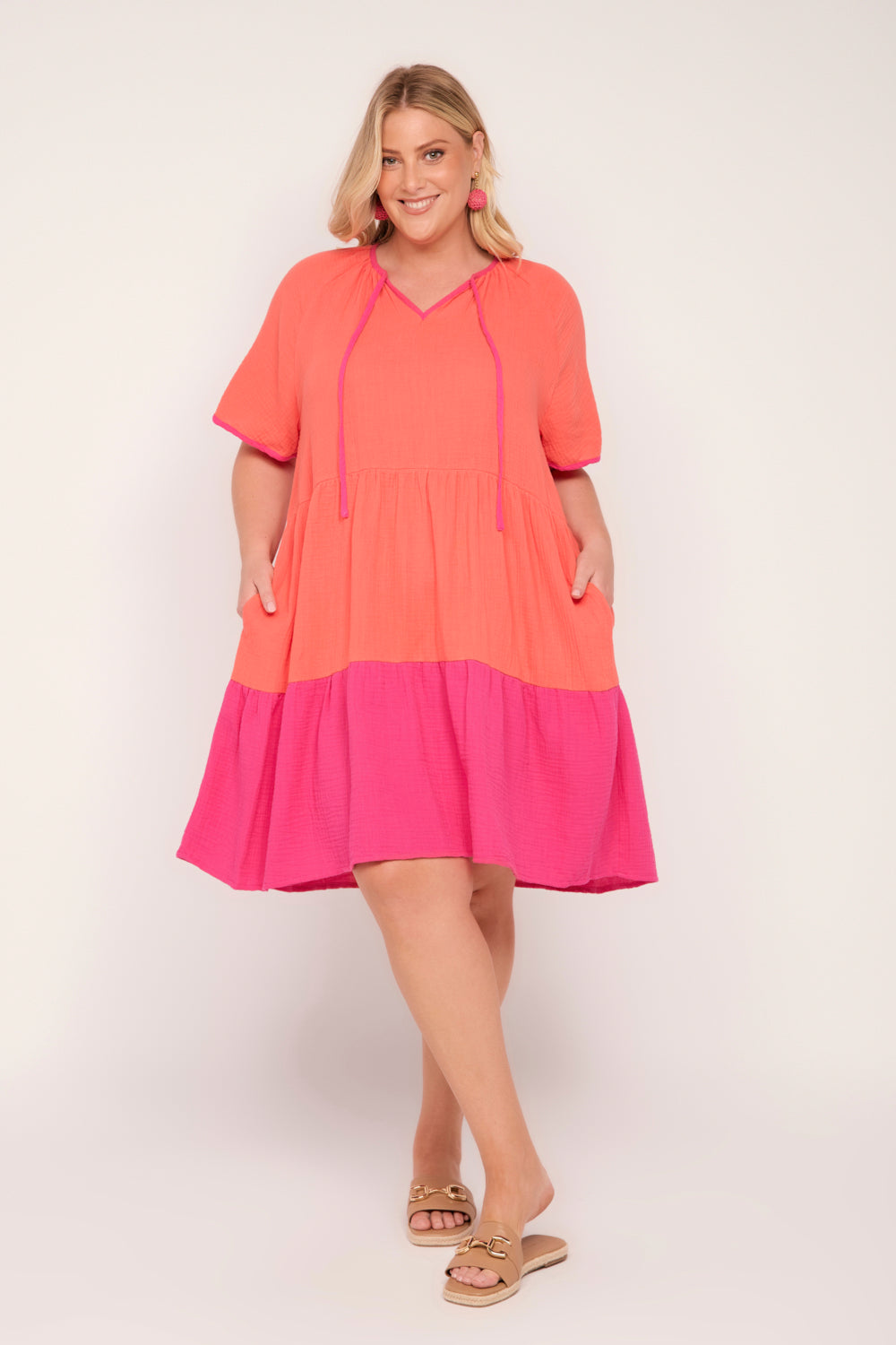 Ismay Crinkle Cotton Dress in Sunset