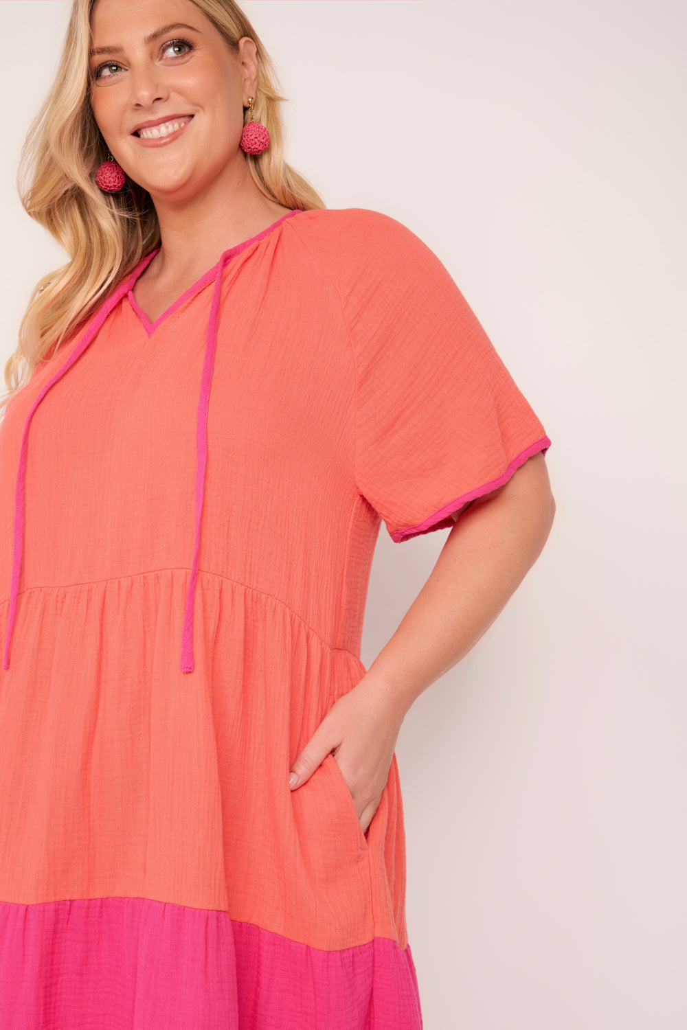 Ismay Crinkle Cotton Dress in Sunset