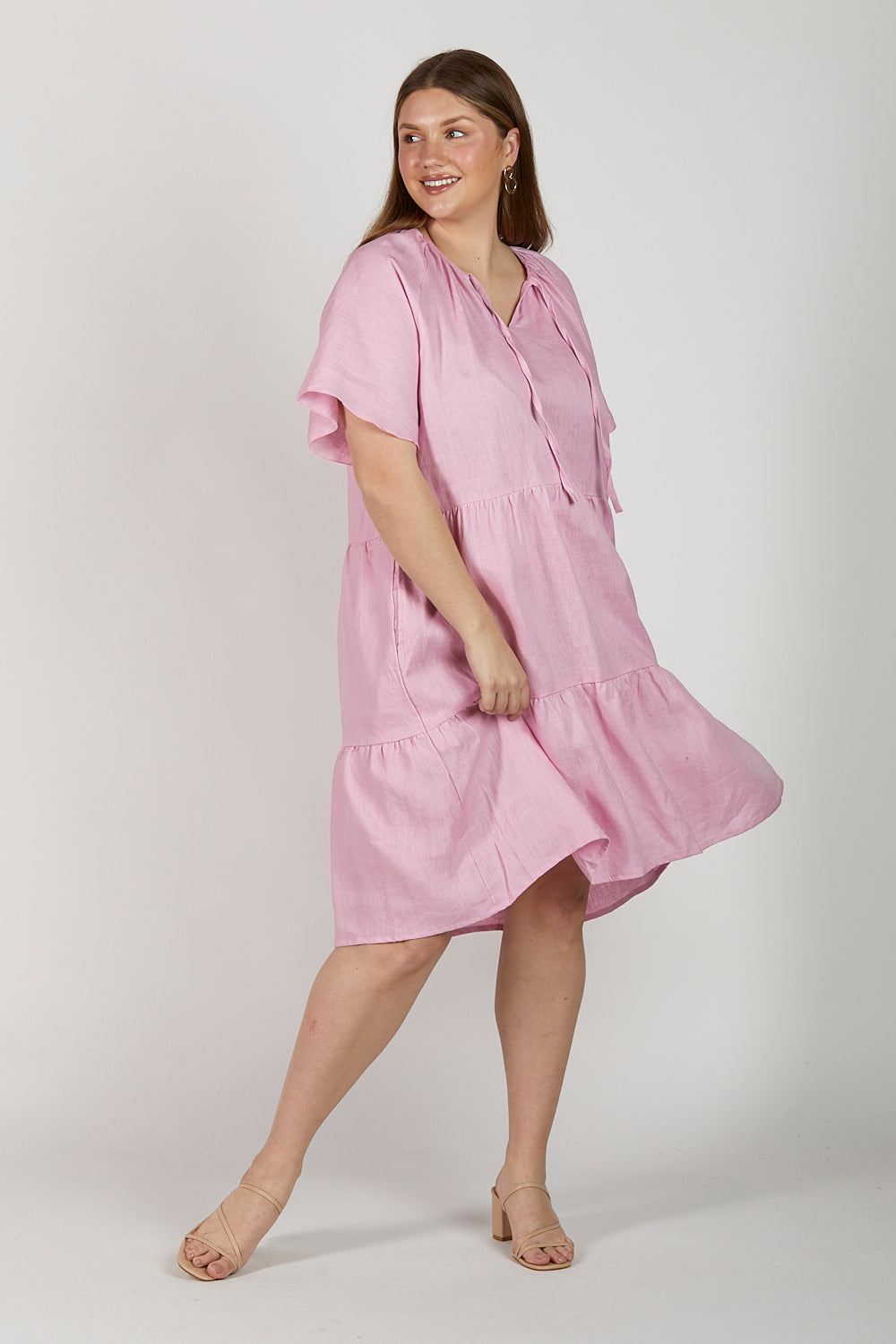 Ismay Linen Dress in Peony