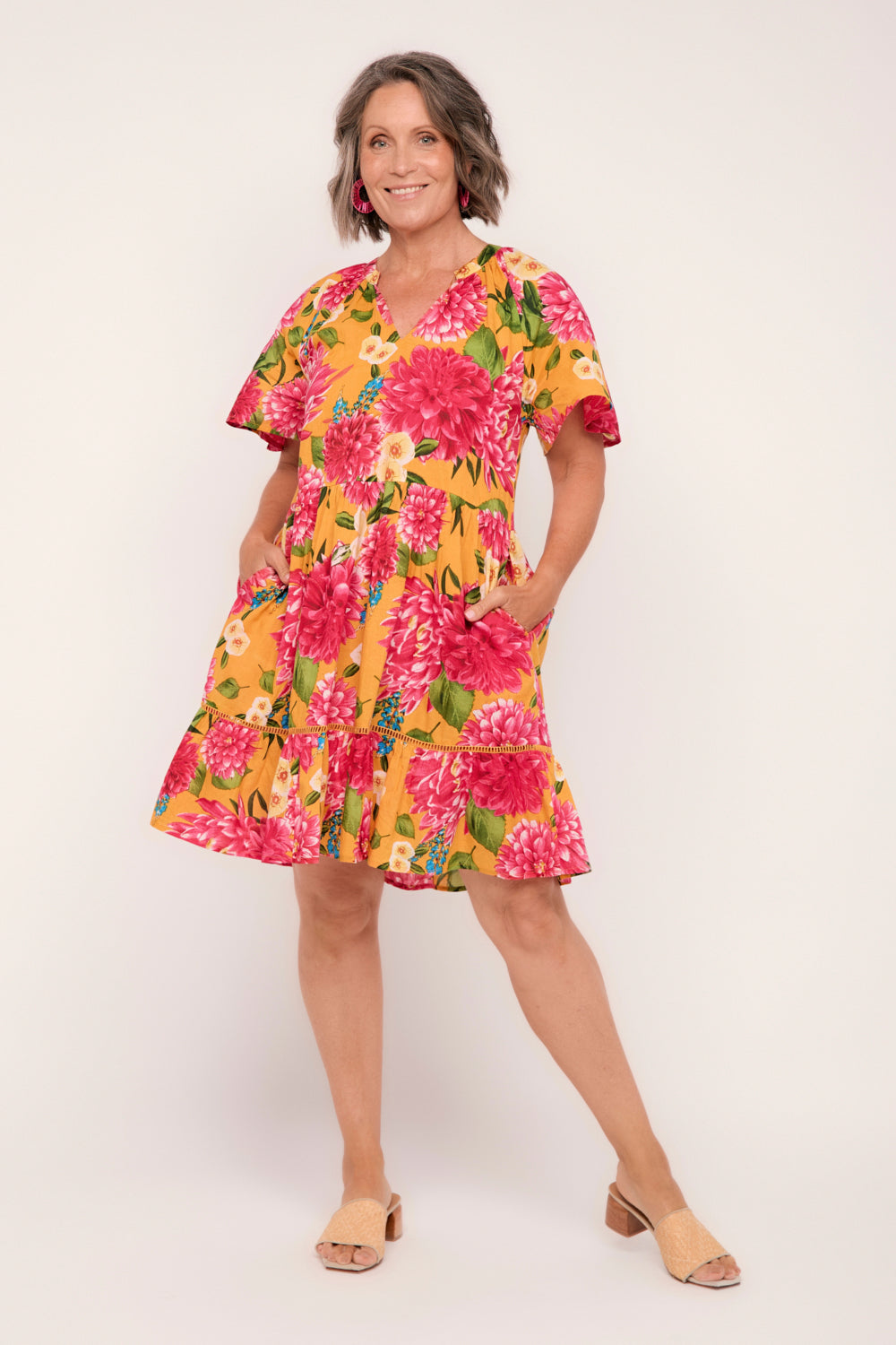 Ismay Short Dress in Dreaming Dahlias