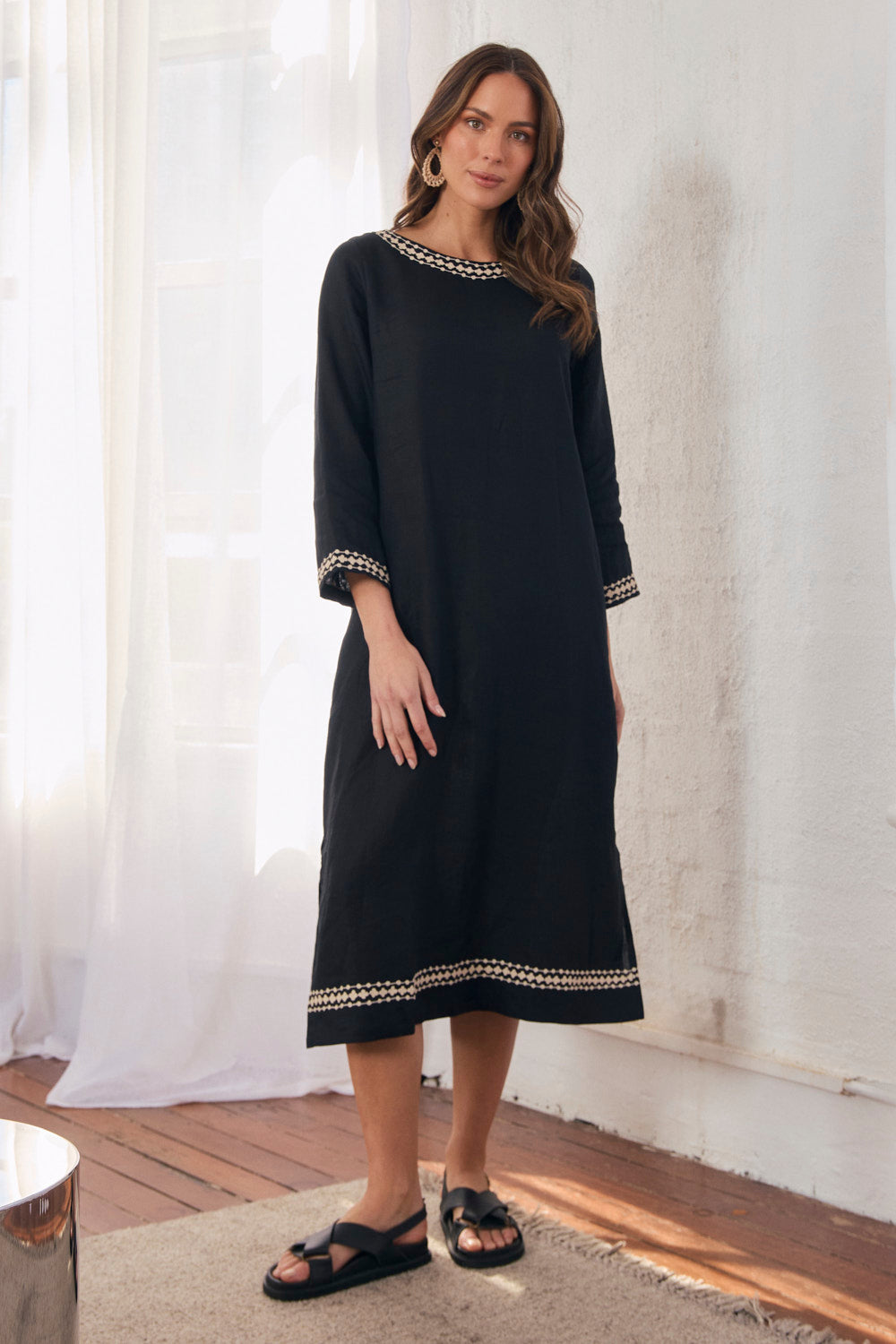 Jarla Linen Dress in Moonlit Noir