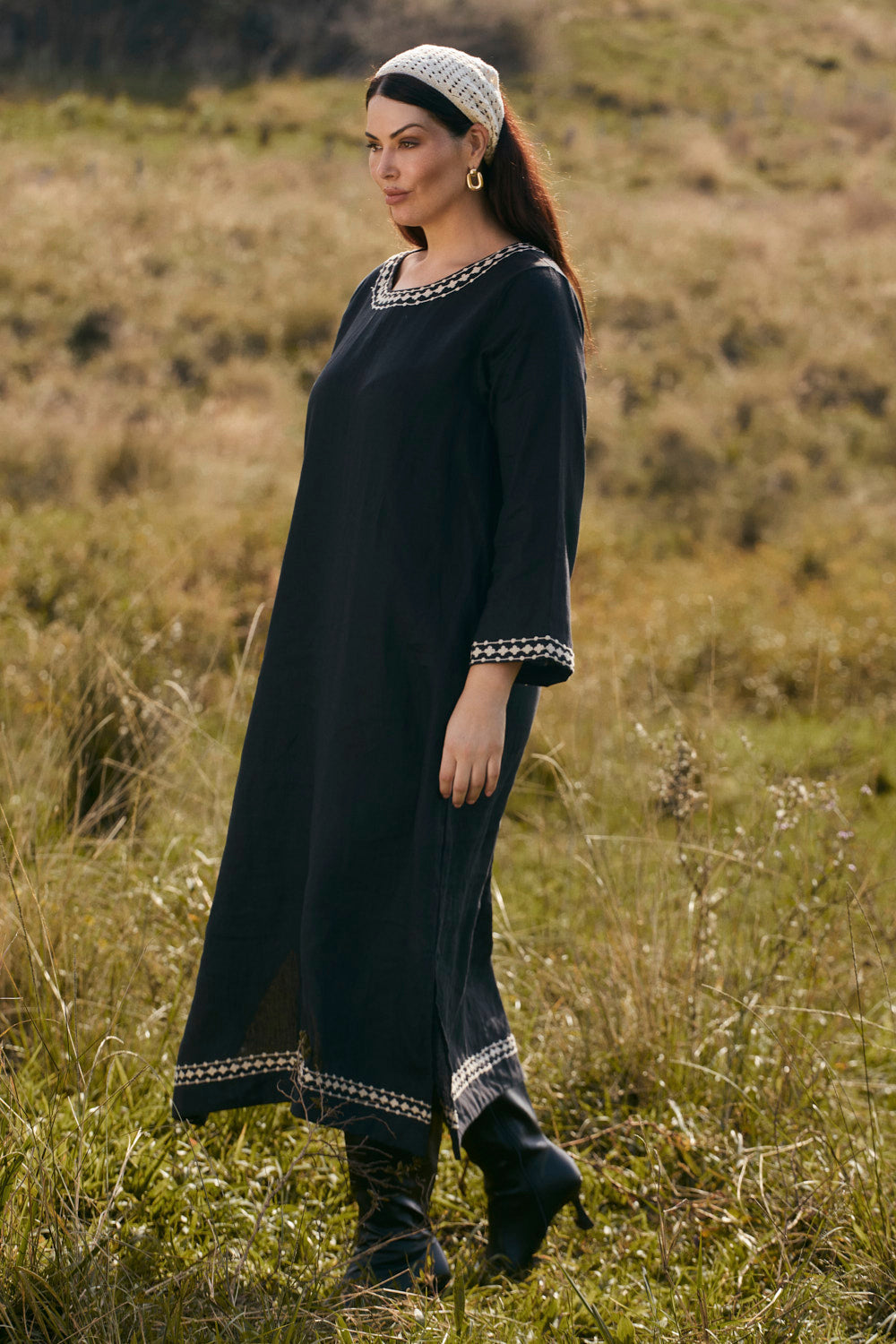 Jarla Linen Dress in Moonlit Noir