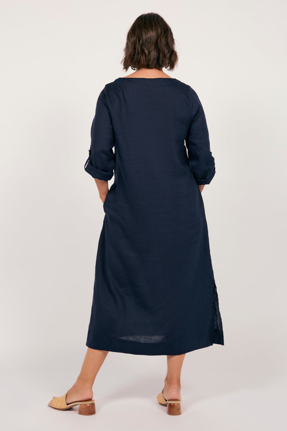 Jarla Linen Midi Dress in Navy