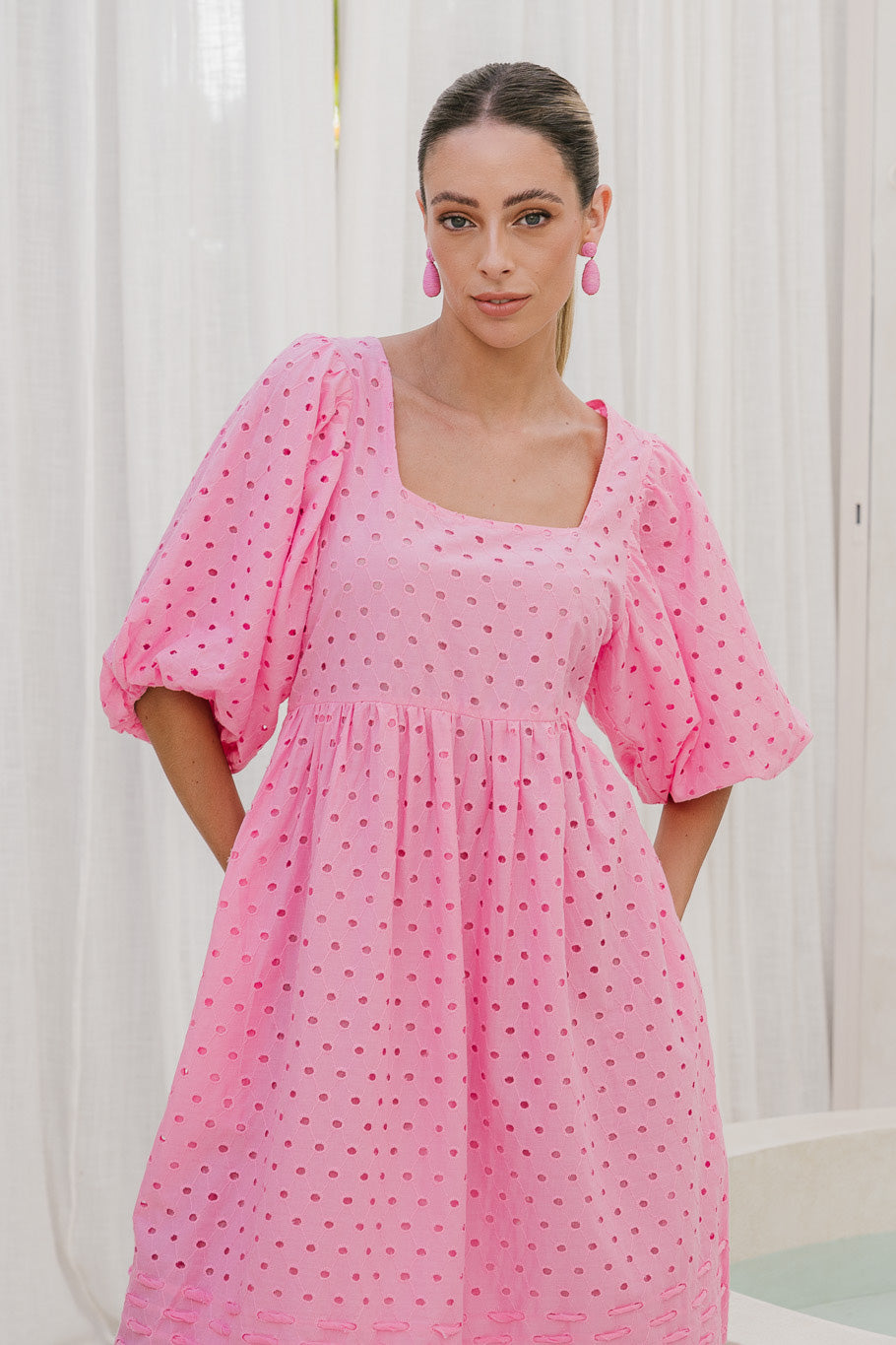 Jordis Broderie Dress in Pink