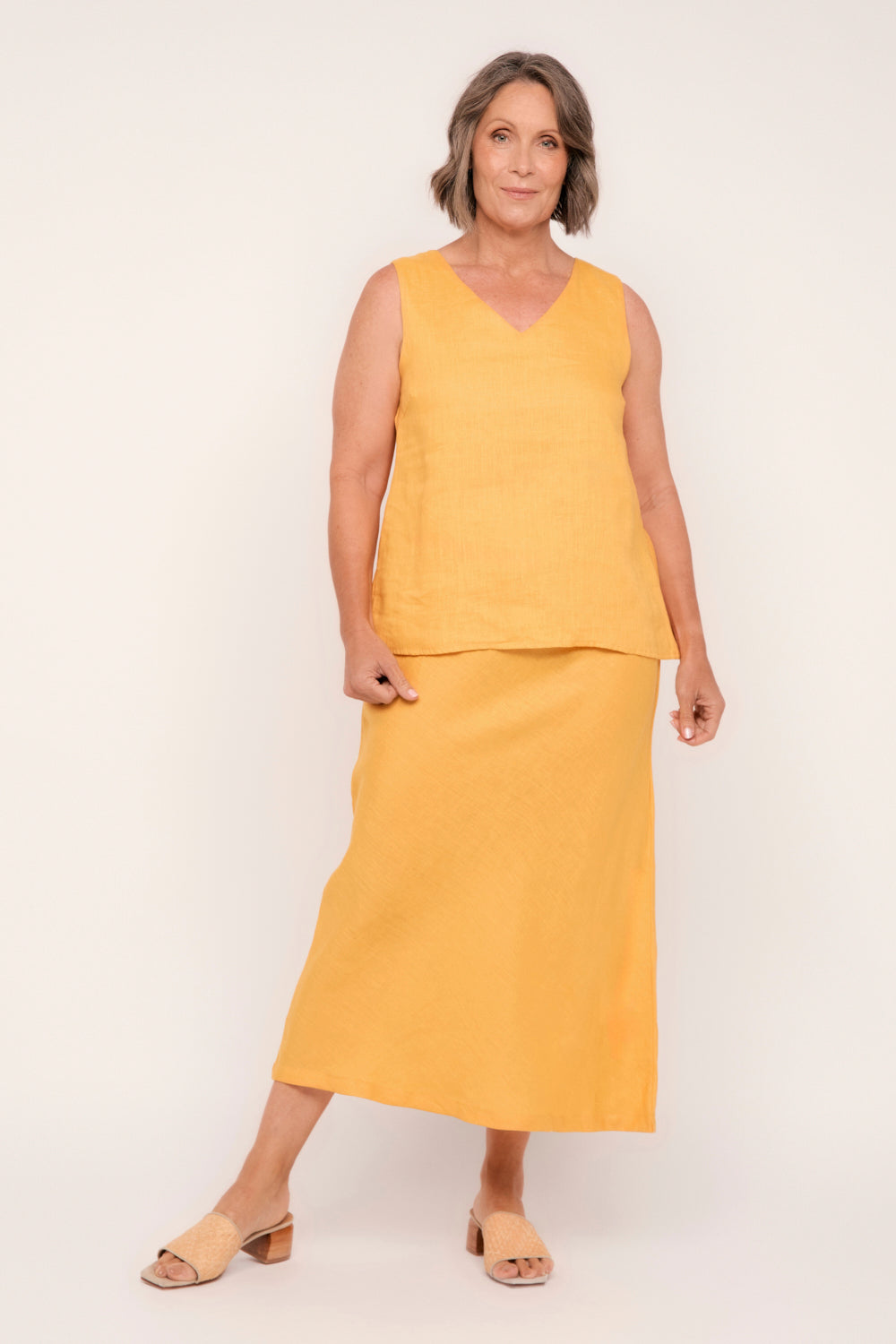 Katie Linen Bias Cut Skirt in Golden Hour