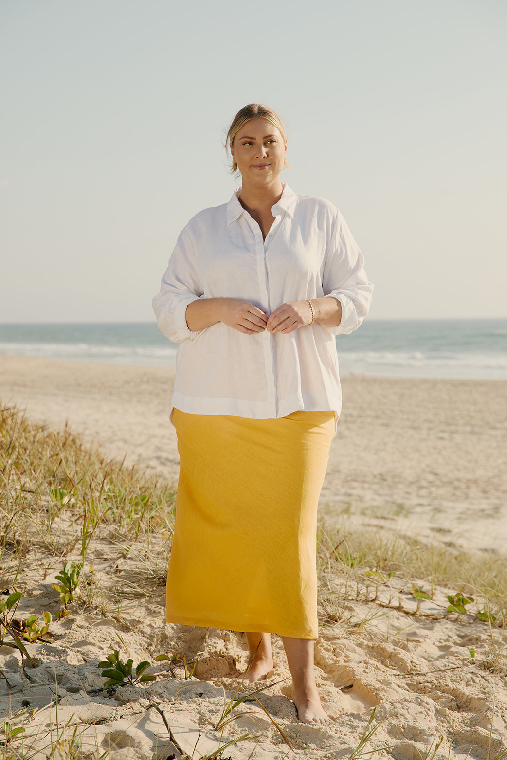 Katie Linen Bias Cut Skirt in Golden Hour