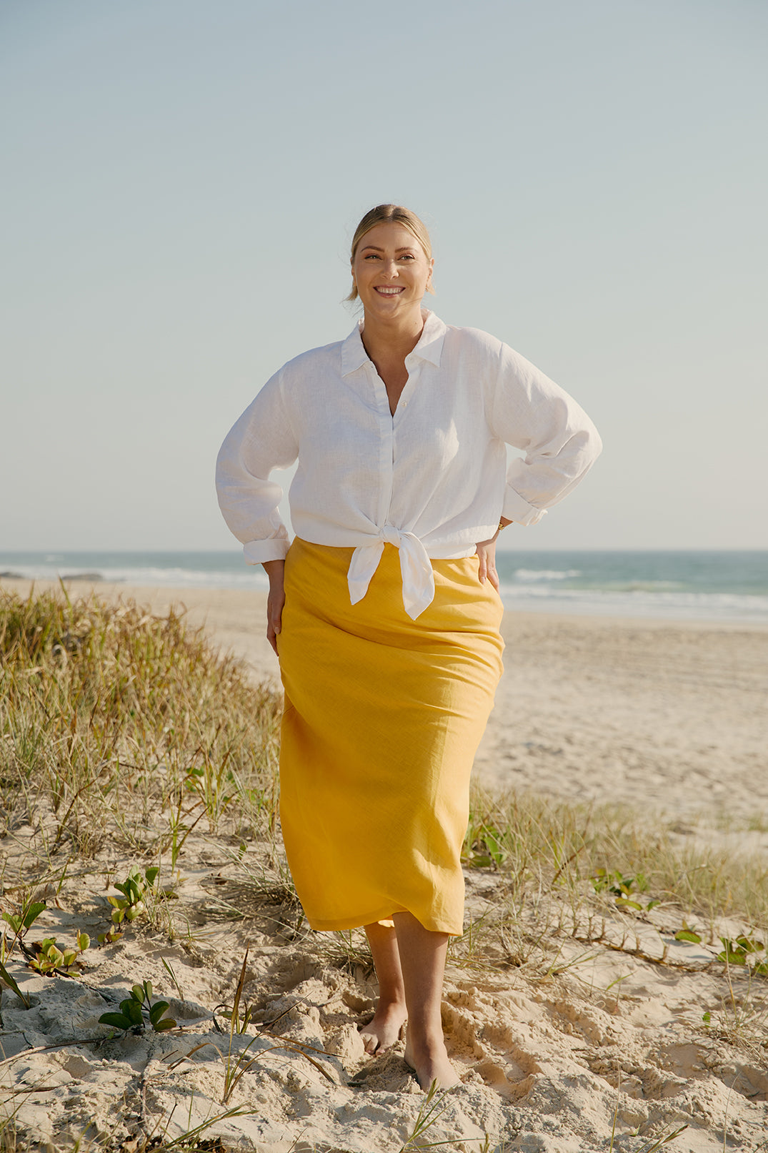 Katie Linen Bias Cut Skirt in Golden Hour