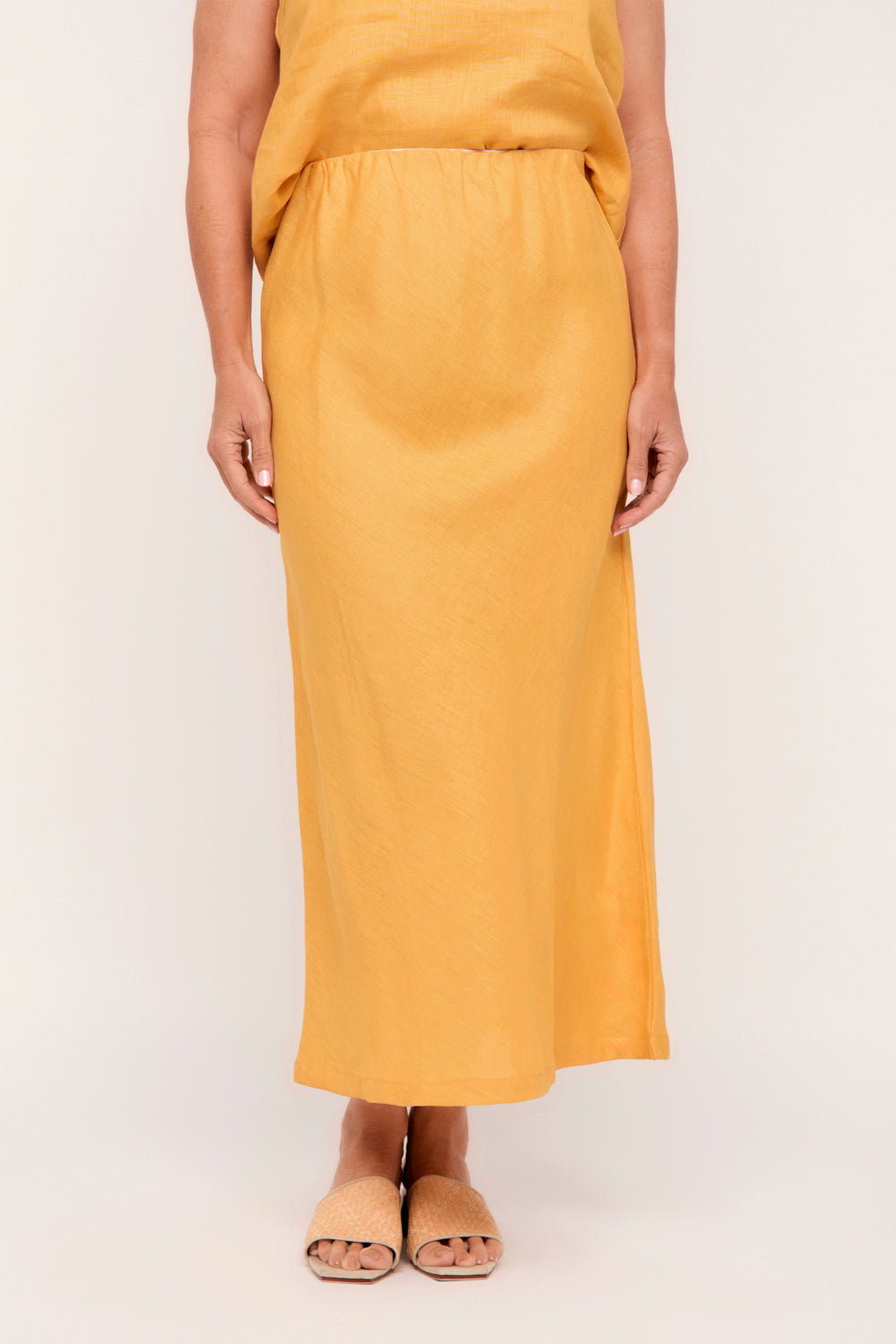 Katie Linen Bias Cut Skirt in Golden Hour