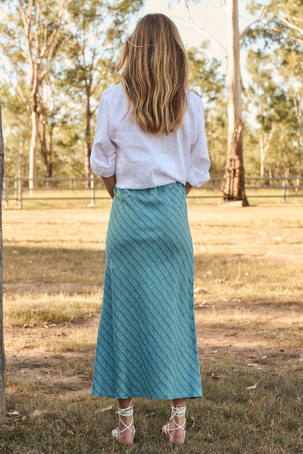 Katie Linen Bias Cut Skirt in Seabourne