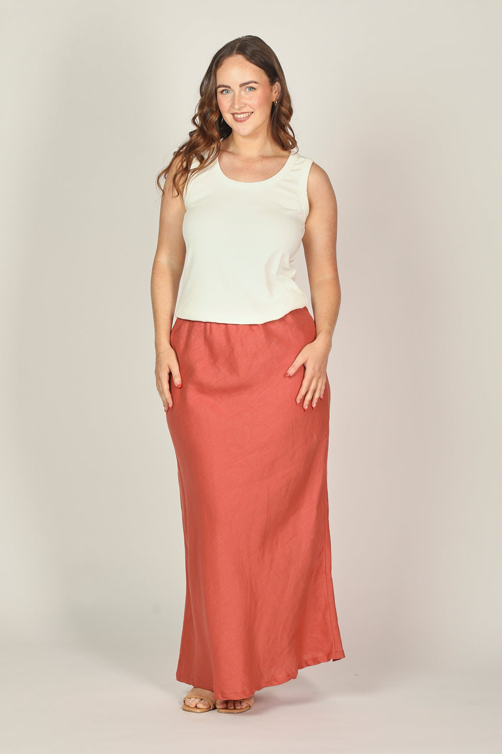 Katie Linen Bias Cut Skirt in Desert Rose