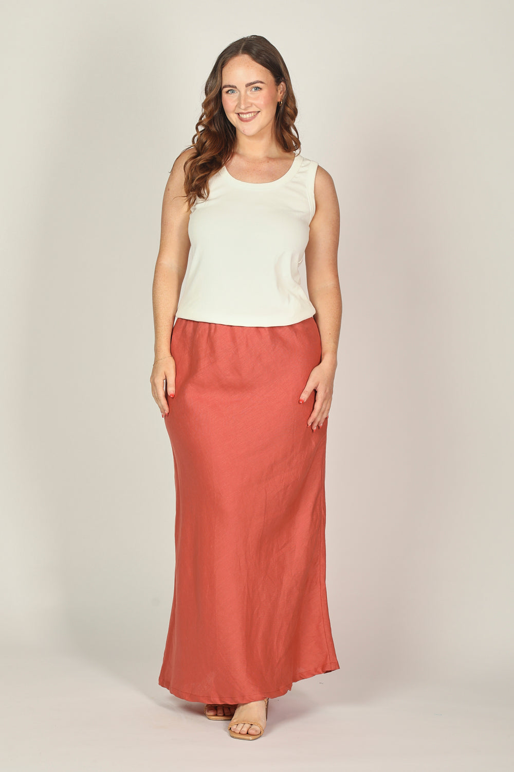 Katie Linen Bias Cut Skirt in Desert Rose