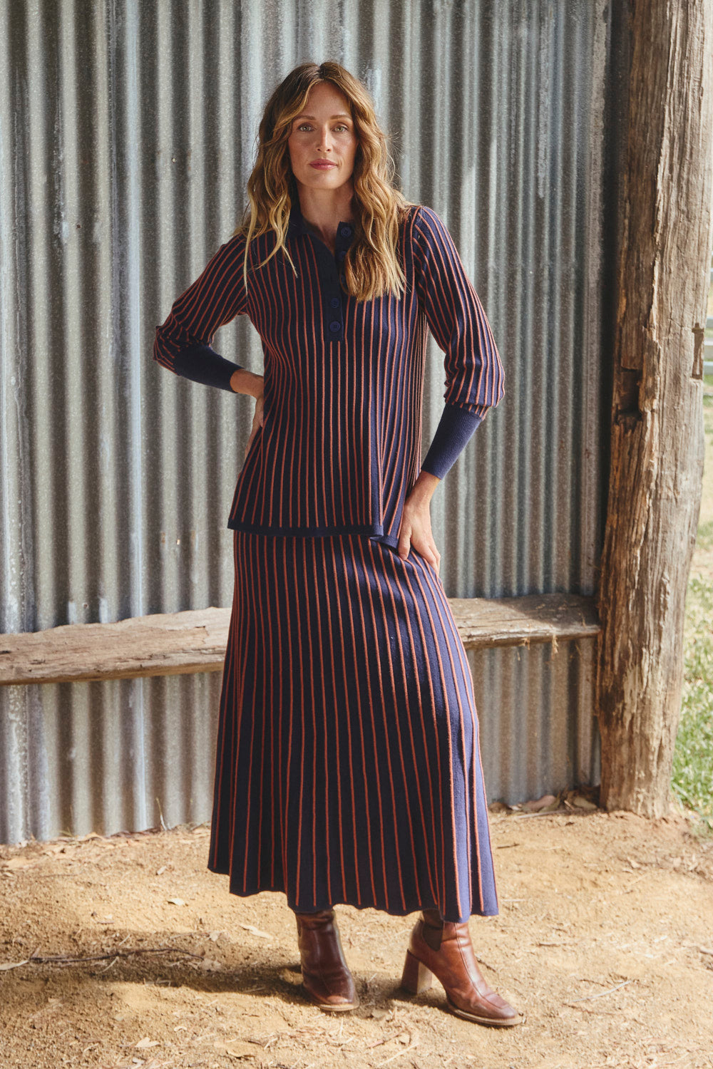 Knitted A-Line Skirt in Navy Spice