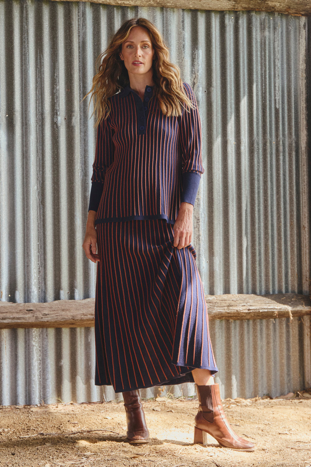 Knitted A-Line Skirt in Navy Spice