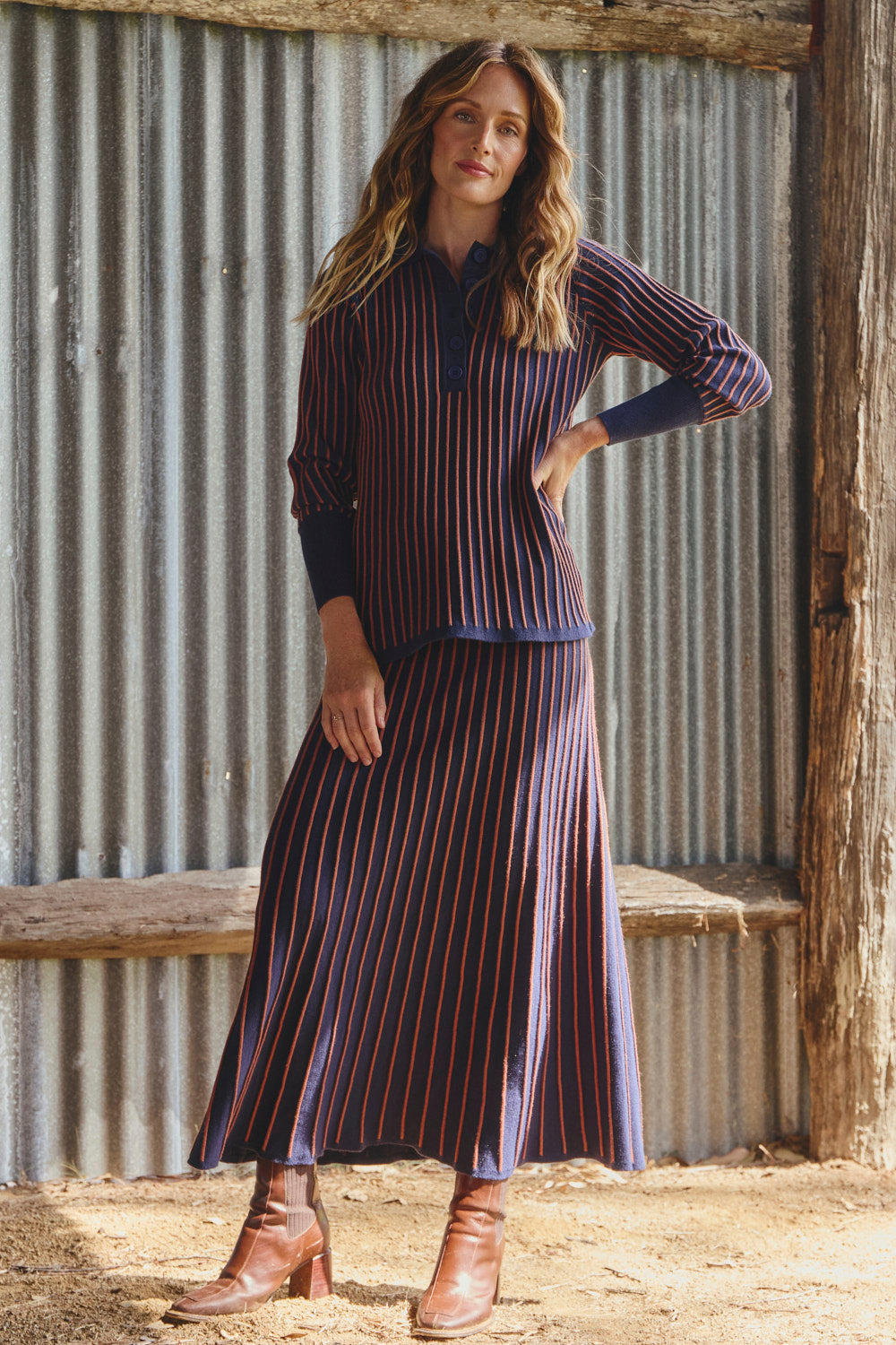 Knitted Collared Jumper in Navy Spice