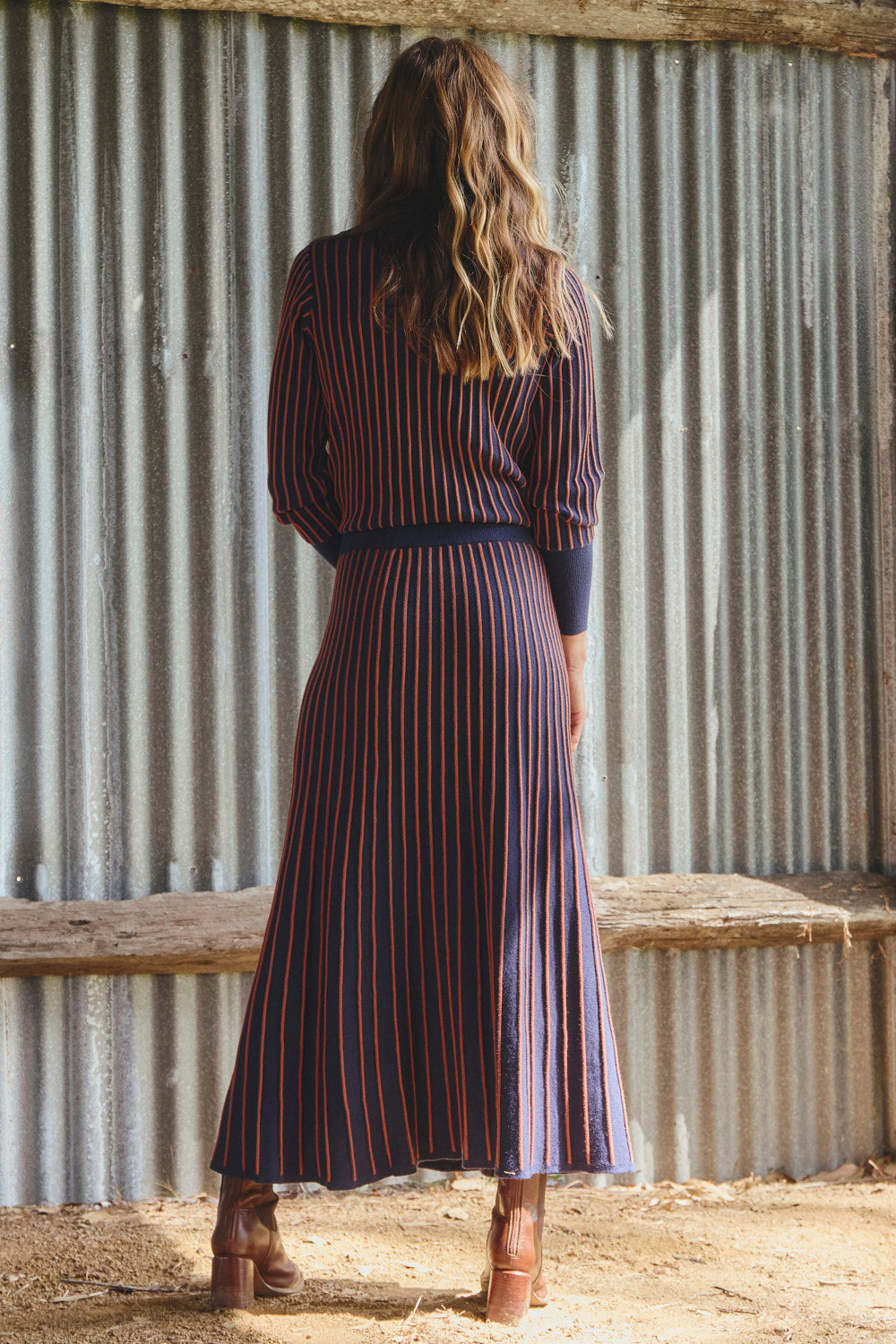 Knitted A-Line Skirt in Navy Spice