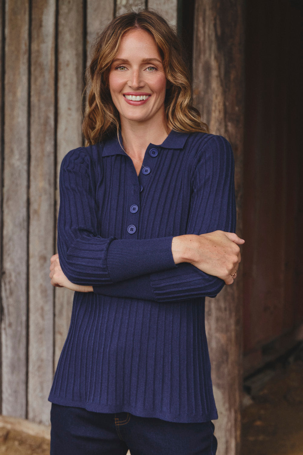 Knitted Collared Jumper in Navy