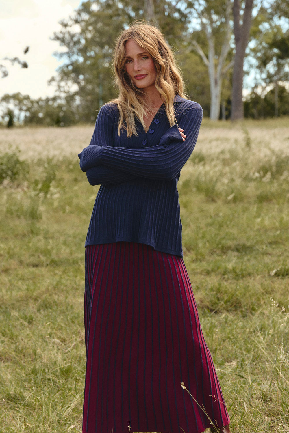 Knitted Collared Jumper in Navy