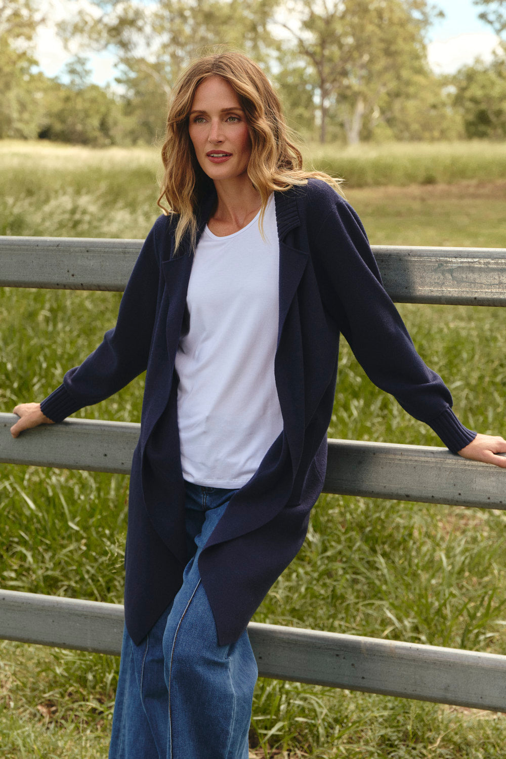 Knitted Long Line Cardigan in Navy, Cardigan - Adrift Clothing
