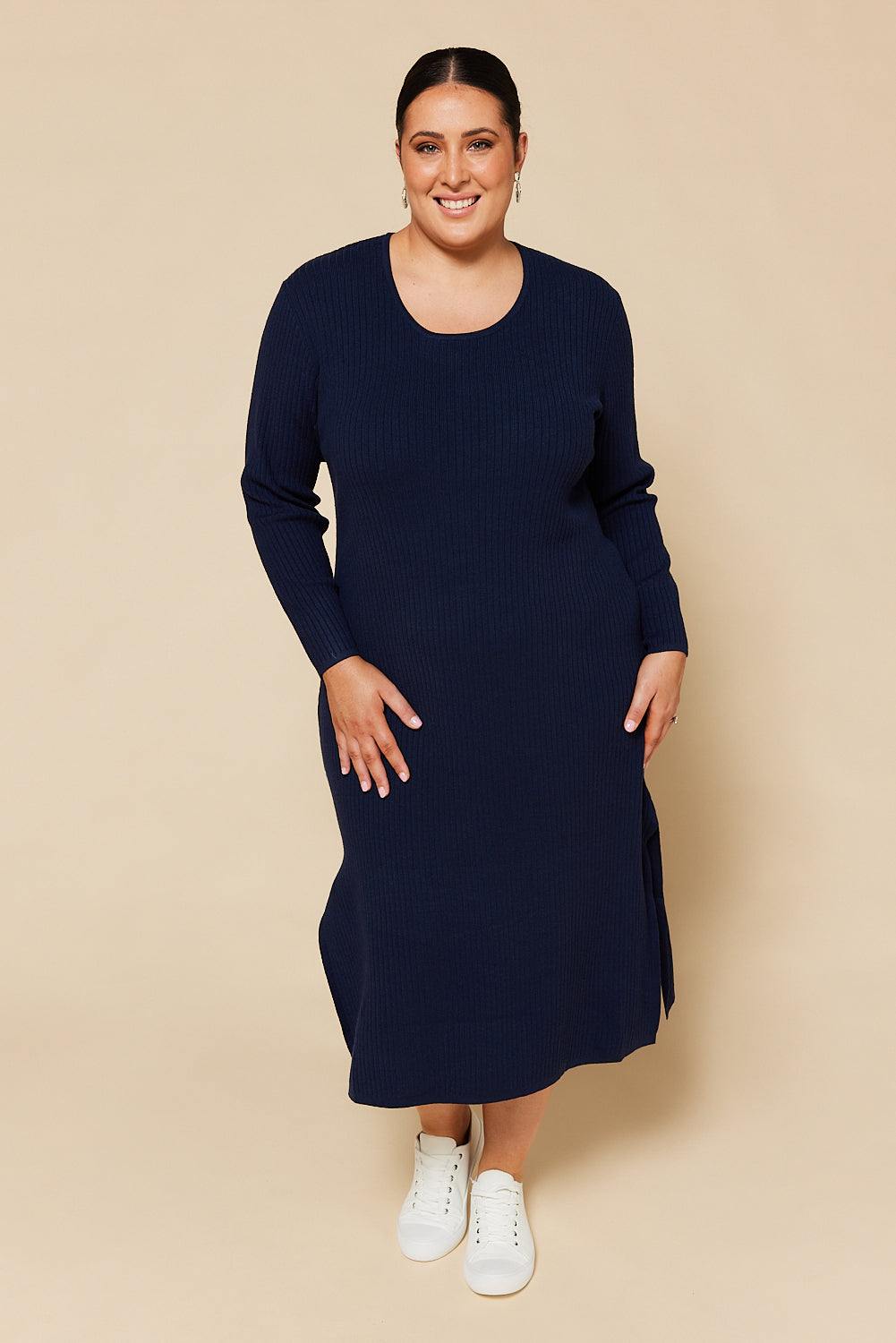 Knitted Straight Dress in Navy