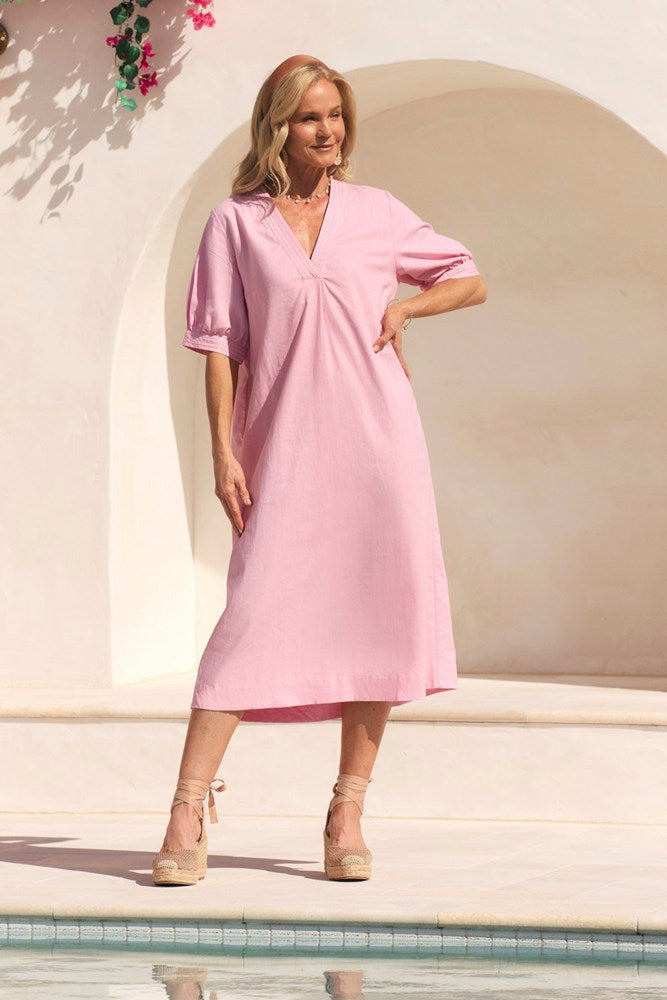Kora A-Line Midi Dress in Peony