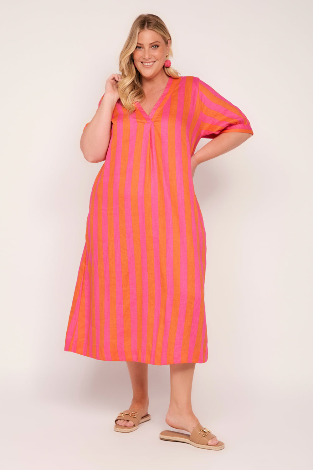 Kora A-Line Linen Midi Dress in Afterglow