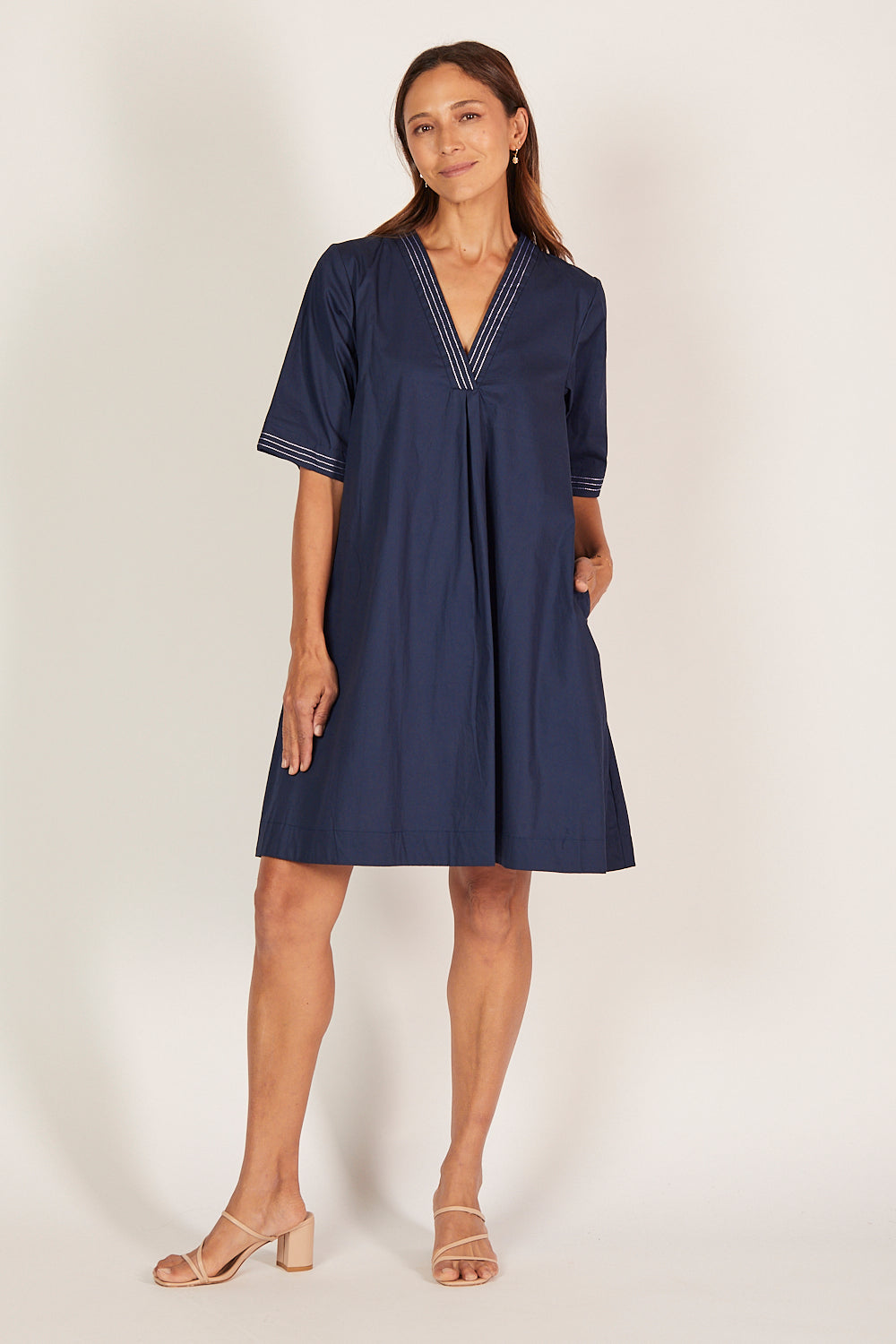 Kora A-Line Poplin Dress in Capri Cove