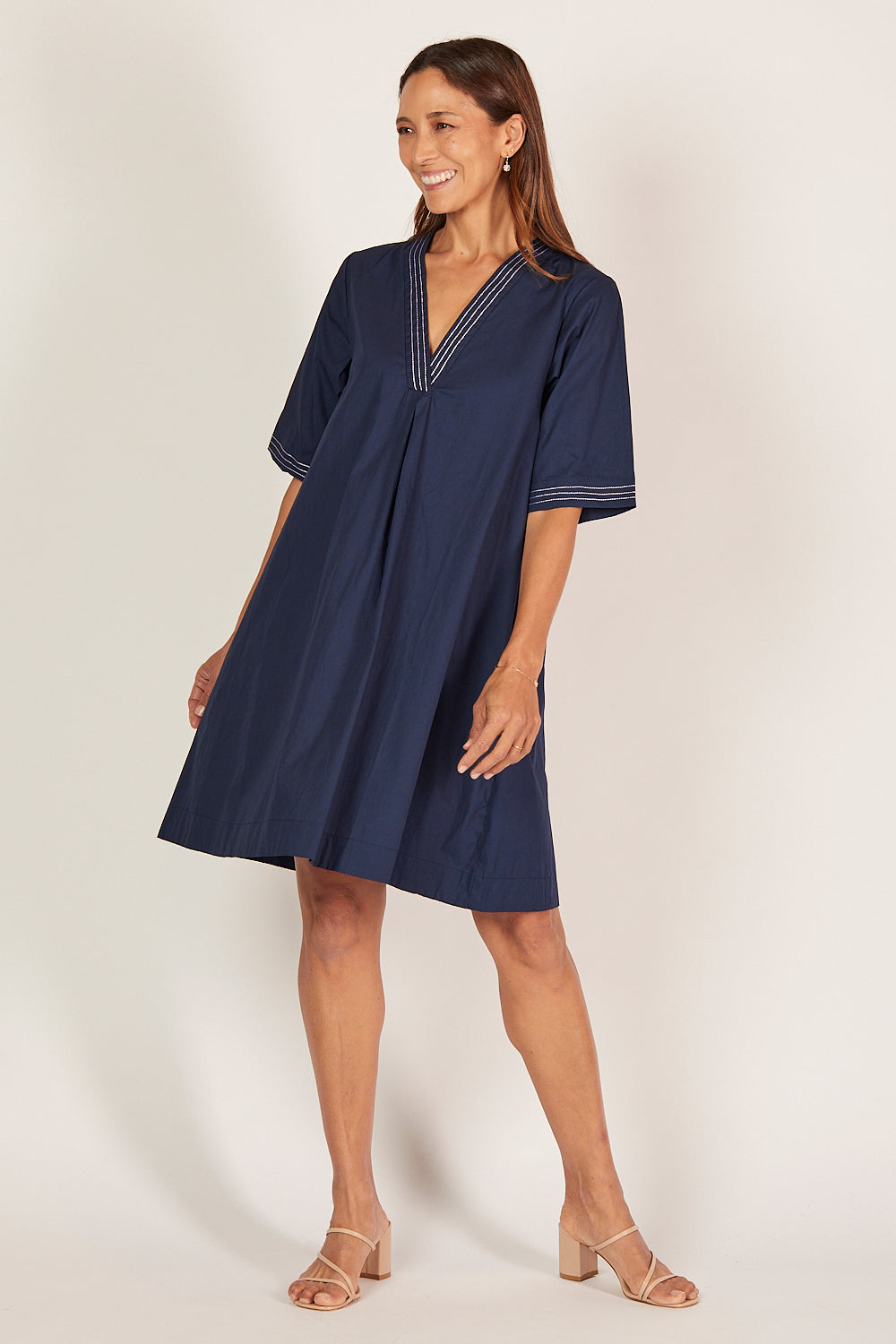 Kora A-Line Poplin Dress in Capri Cove