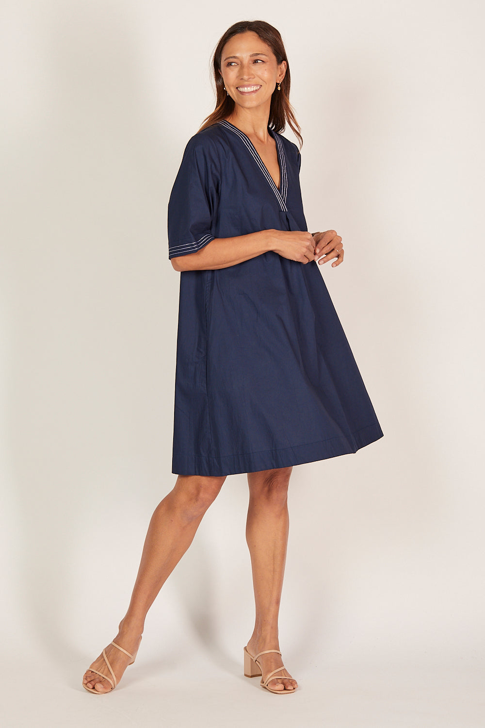 Kora A-Line Poplin Dress in Capri Cove