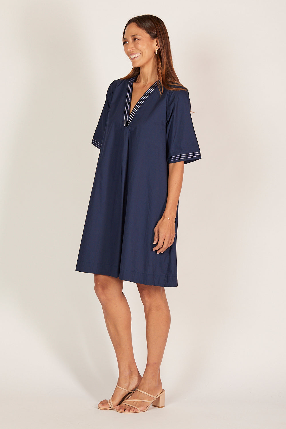 Kora A-Line Poplin Dress in Capri Cove