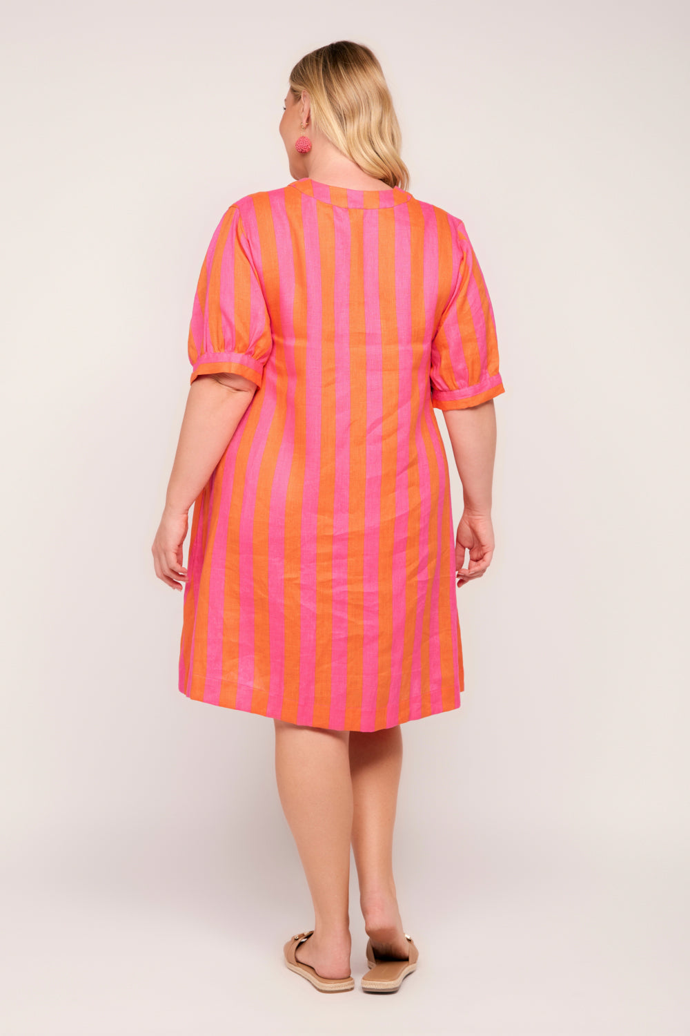 Kora A-Line Puff Sleeve Linen Dress in Afterglow