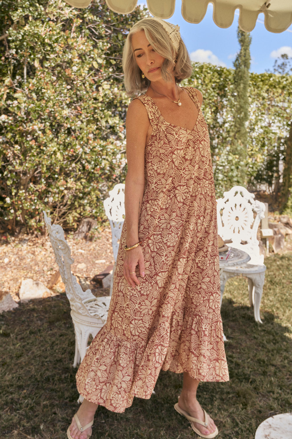 Zara Gathered Sun Dress in Sultry Sanctuary