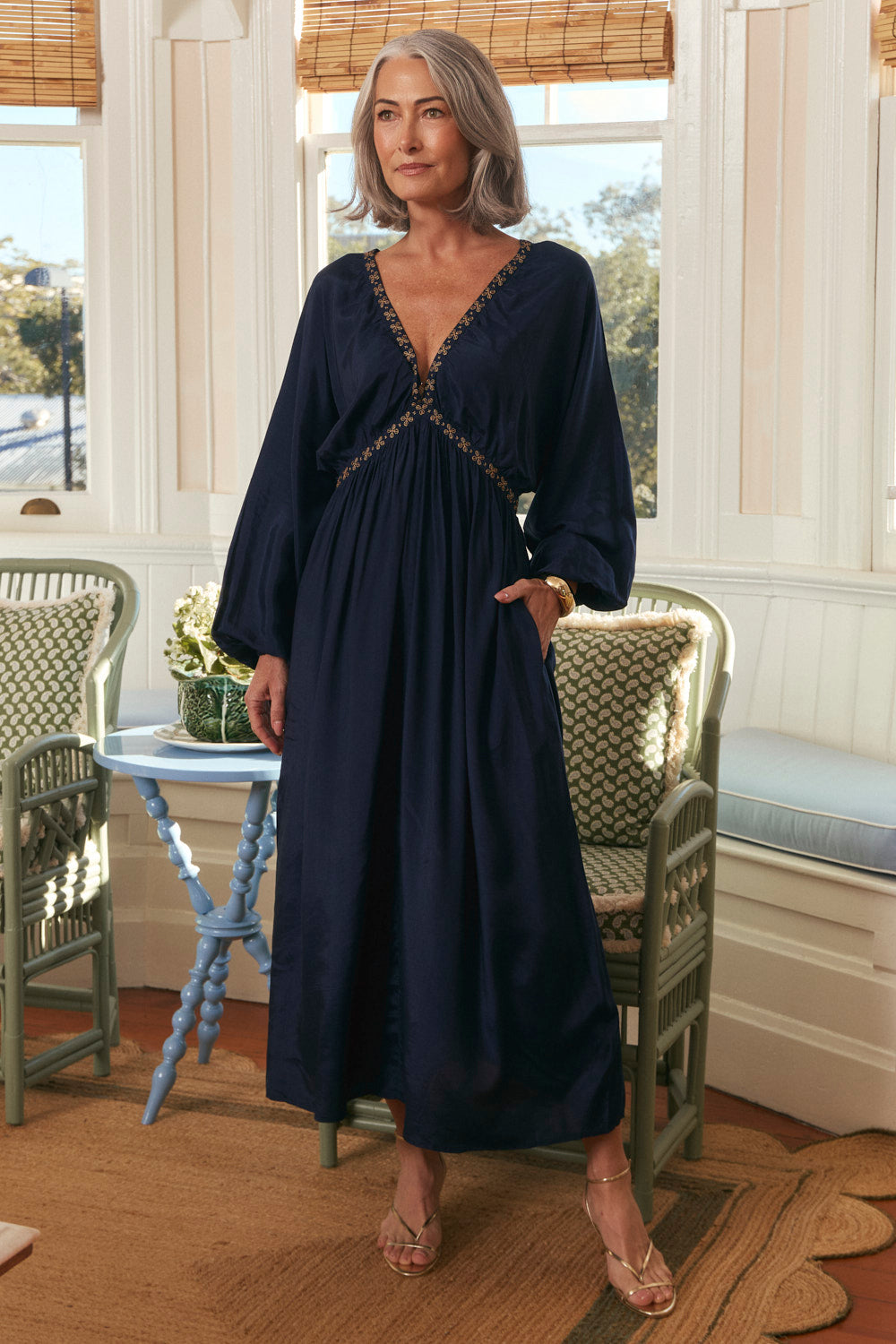 Margot Billow Dress in Navy Gild