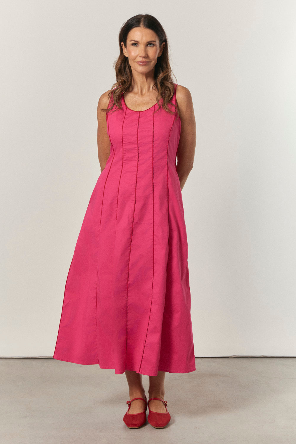 Eva Panelled Dress in Pink Outline