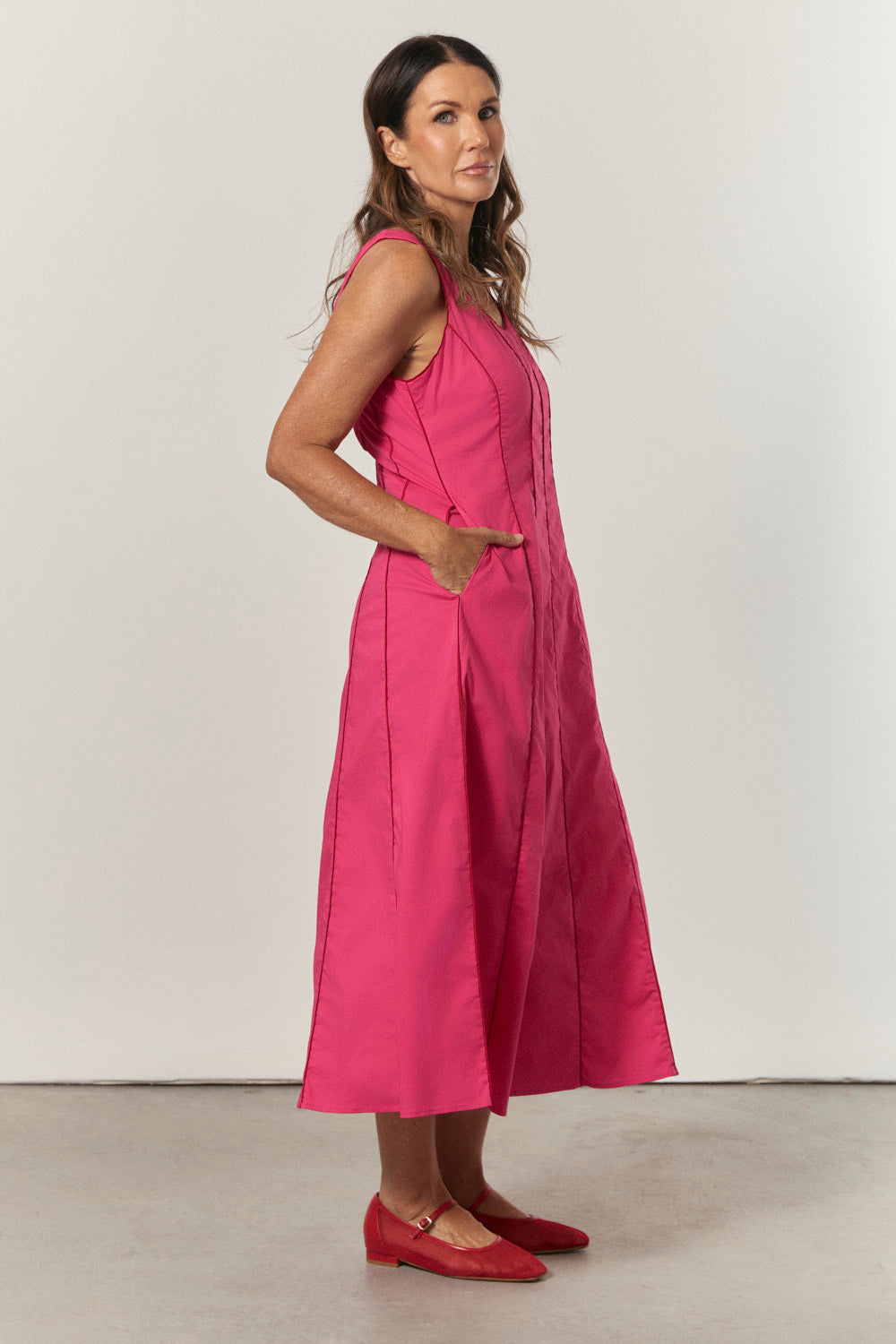 Eva Panelled Dress in Pink Outline
