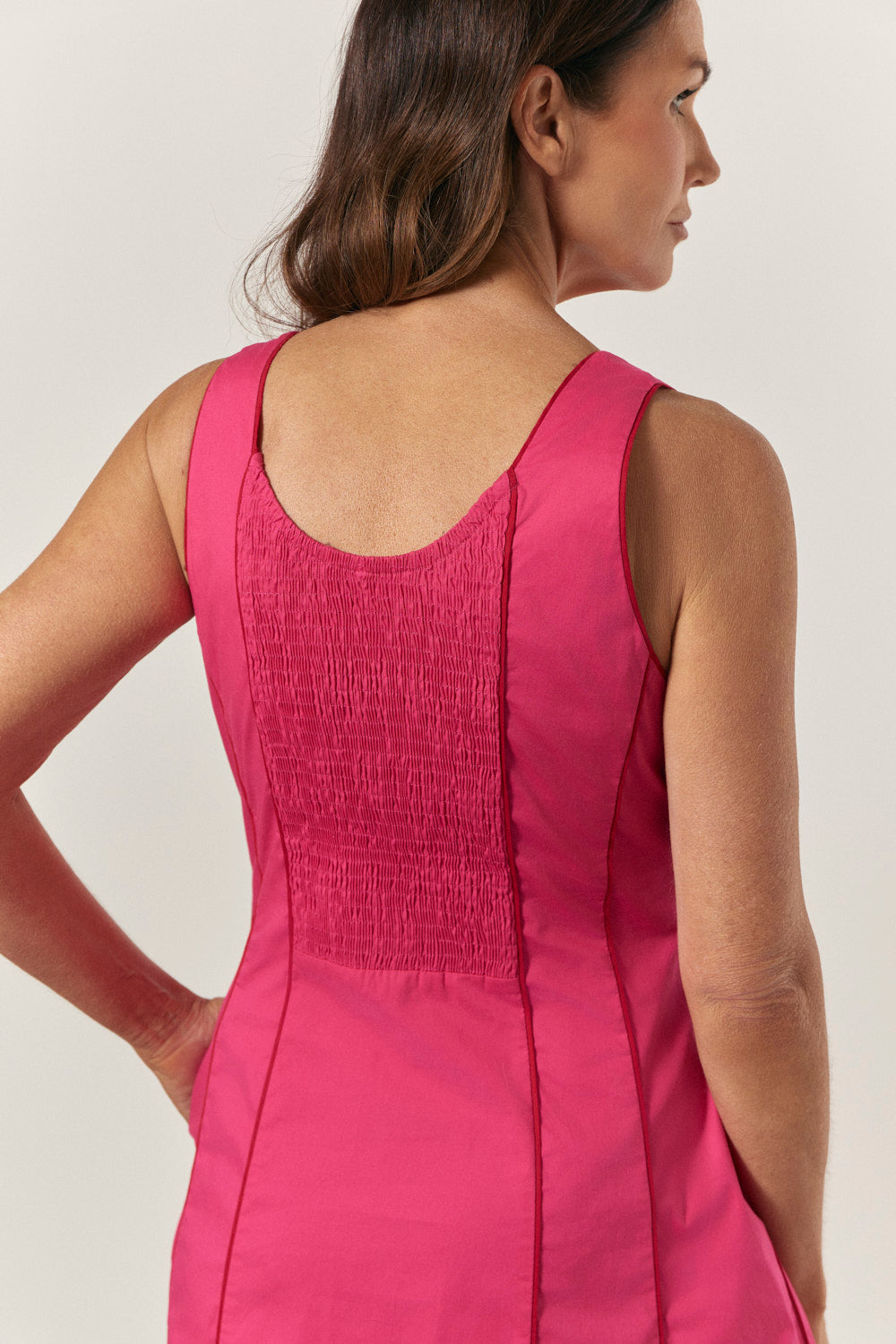 Eva Panelled Dress in Pink Outline