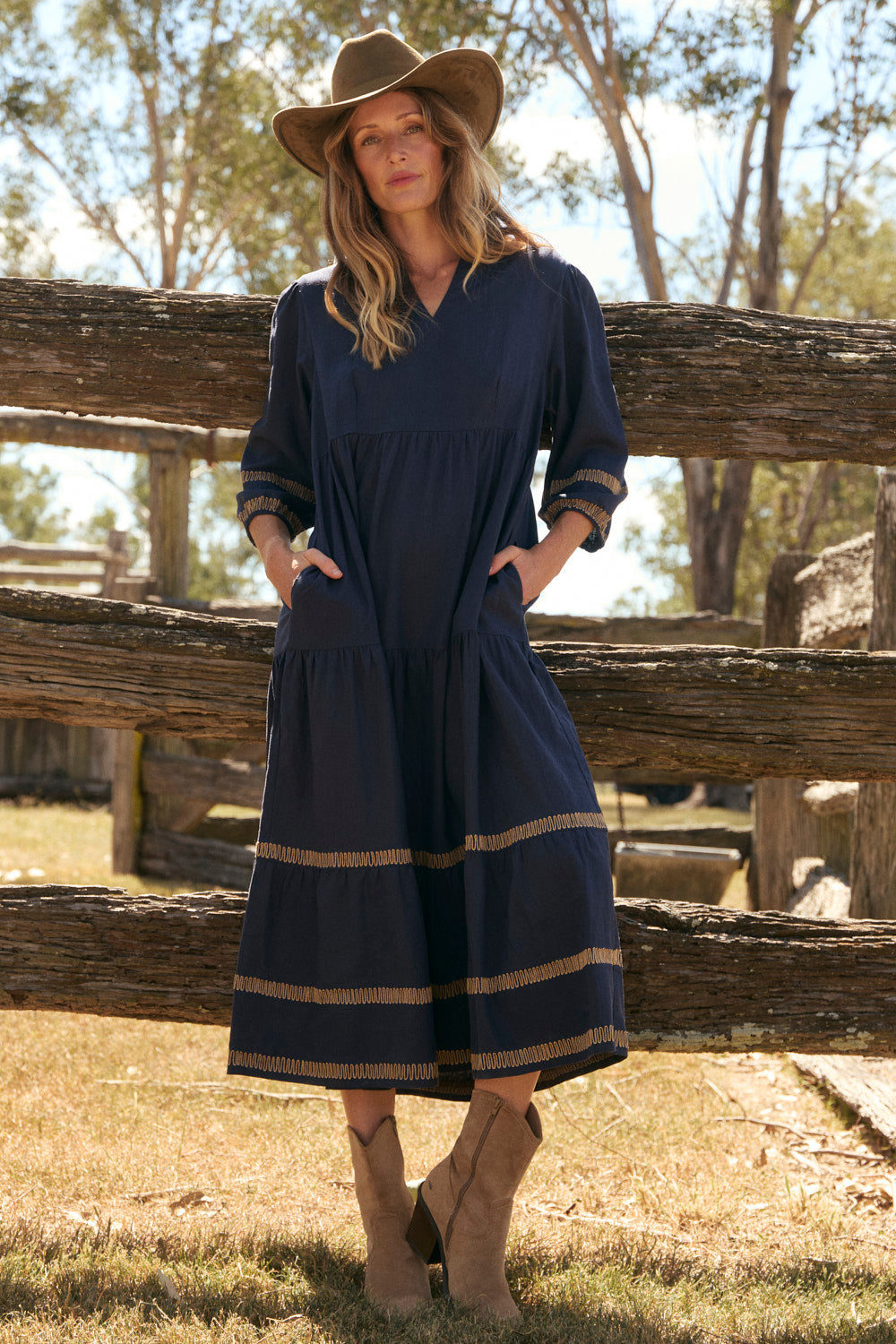 Sabre V-Neck Dress in Midnight Clay
