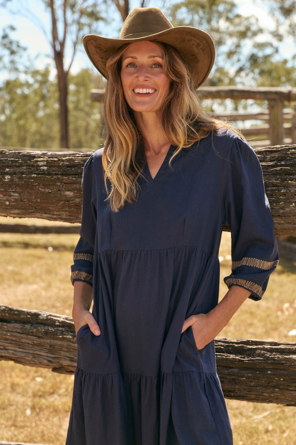 Sabre V-Neck Dress in Midnight Clay