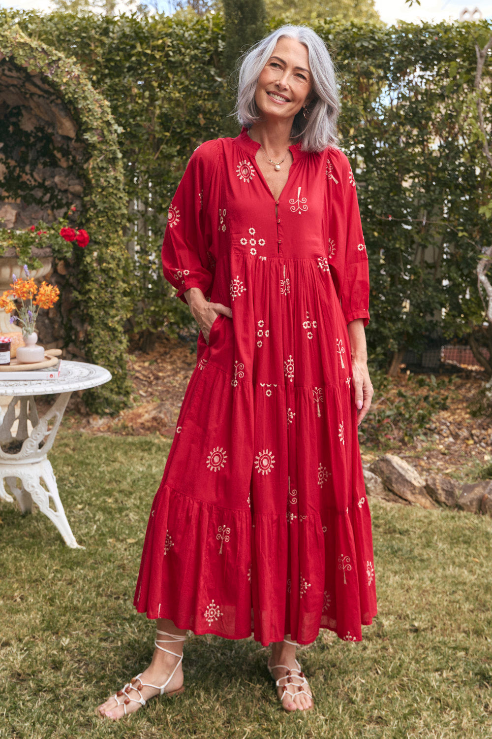 Mirabelle Frill Dress in Cardinal