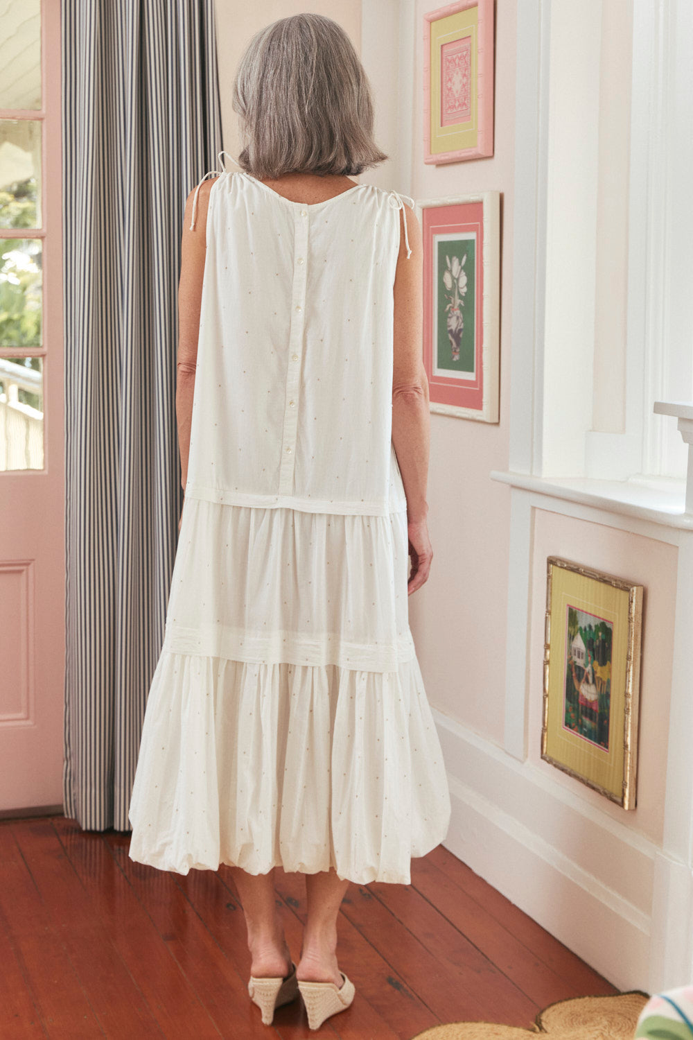 Millie Reversible Bubble Hem Dress in White Aurum