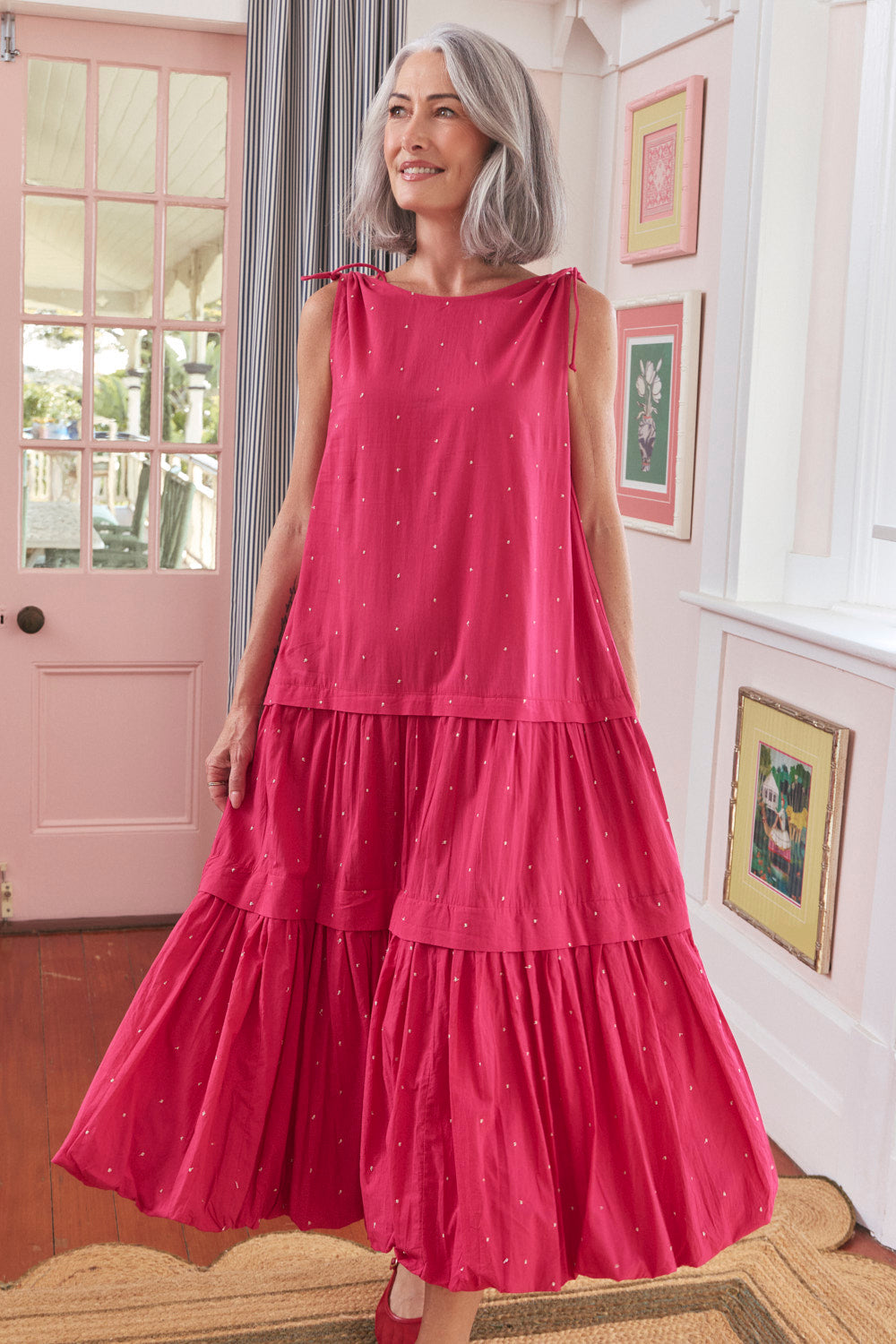 Millie Reversible Bubble Hem Dress in Pink Aurum