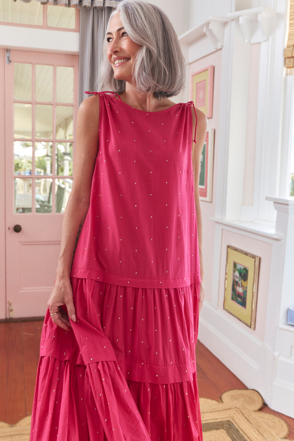 Millie Reversible Bubble Hem Dress in Pink Aurum