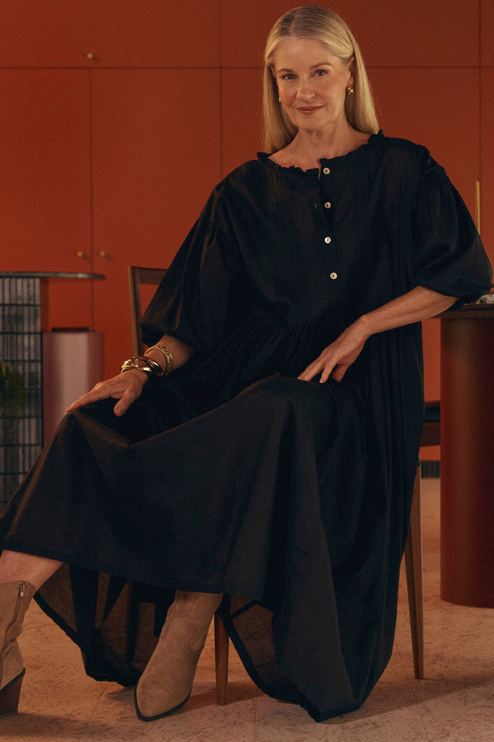 Coco Cotton Silk Dress in Onyx