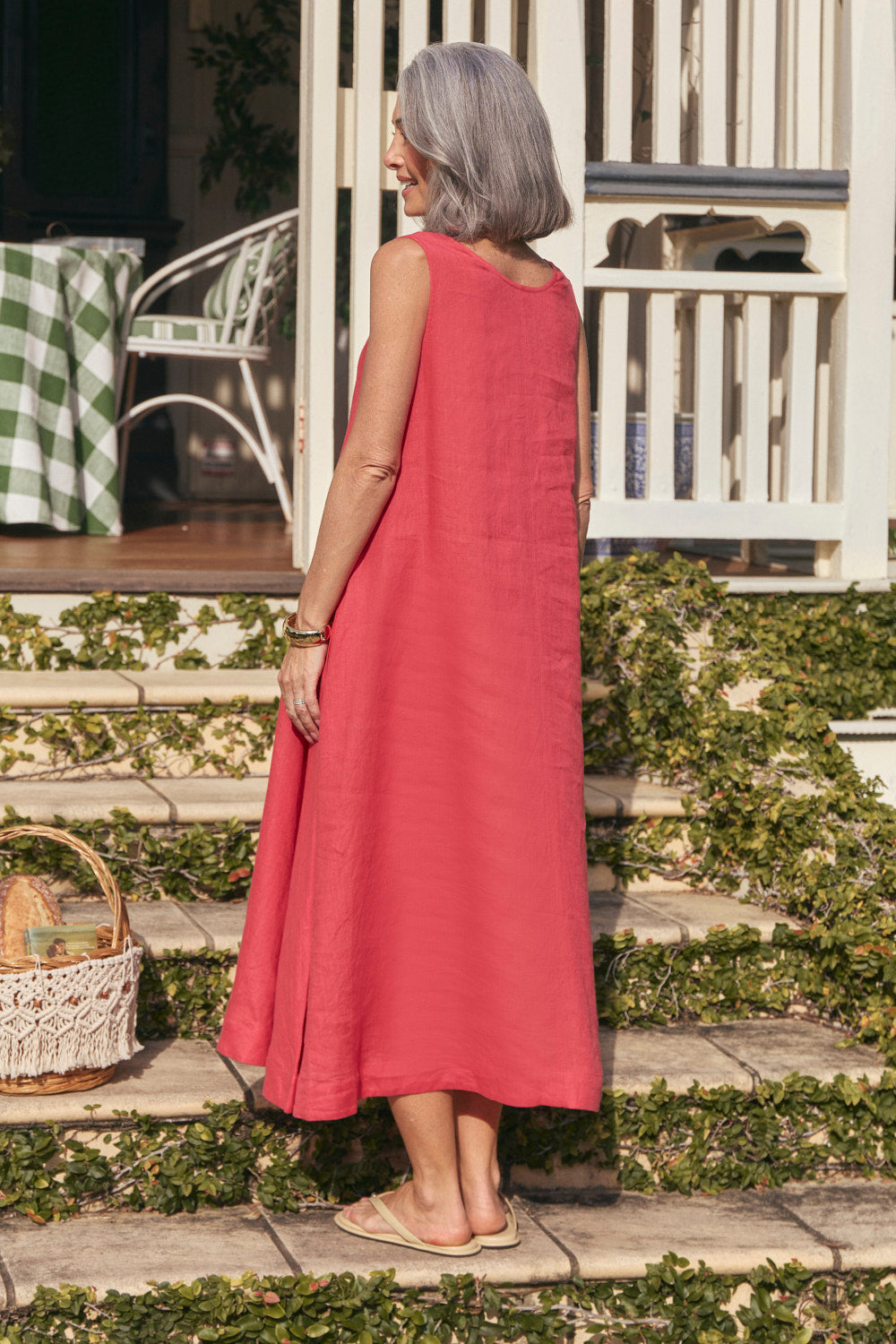 Suzie Linen Reversible Swing Dress in Cranberry