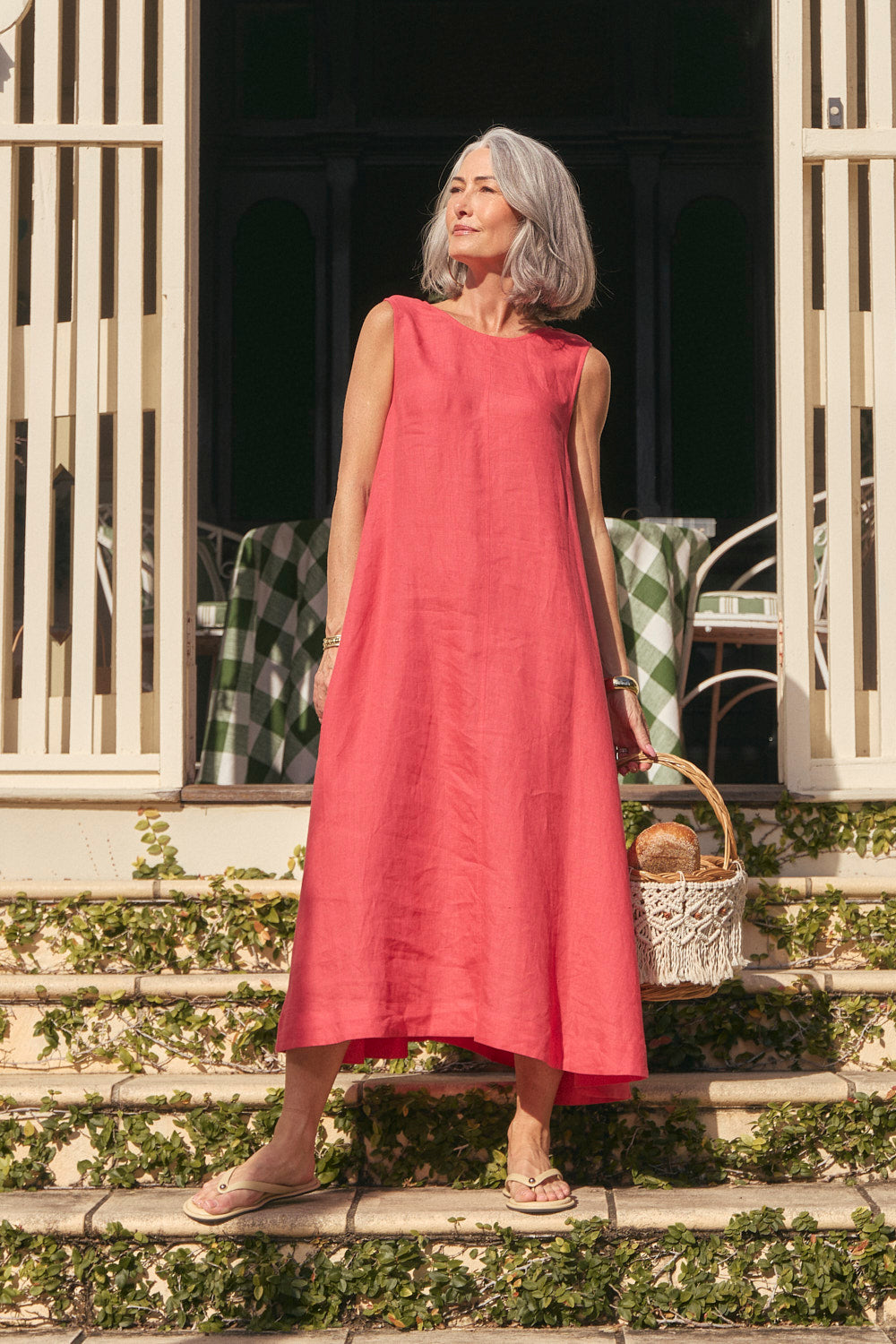 Suzie Linen Reversible Swing Dress in Cranberry