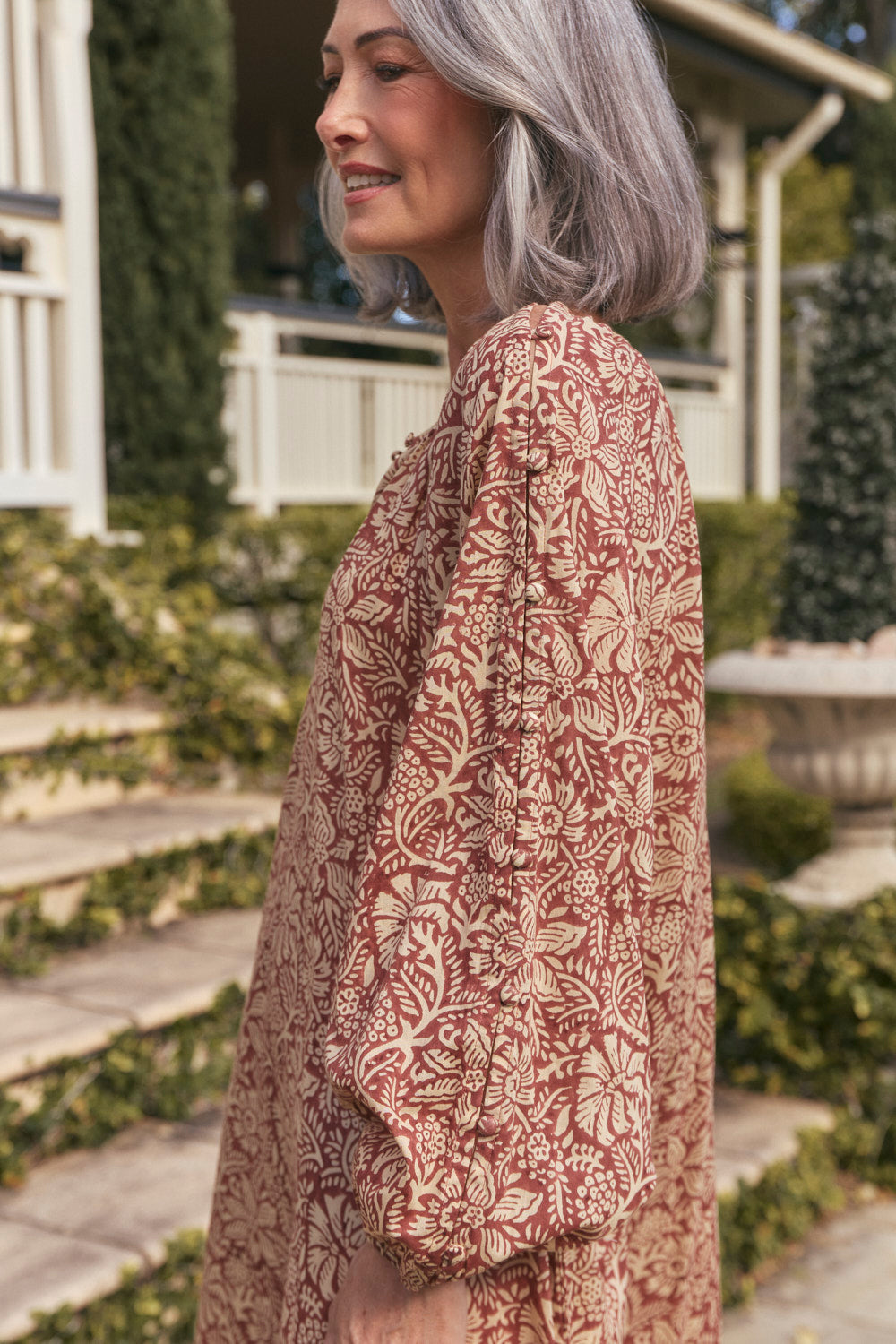 Arden Button Sleeve Dress in Sultry Sanctuary