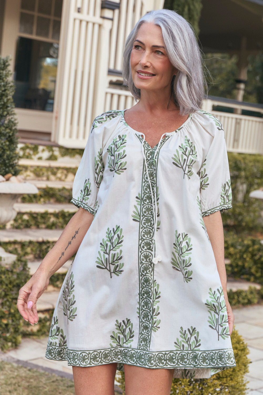Via Short Billow Dress in Wild Sage