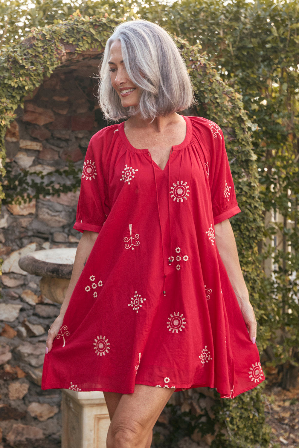 Via Short Billow Dress in Cardinal