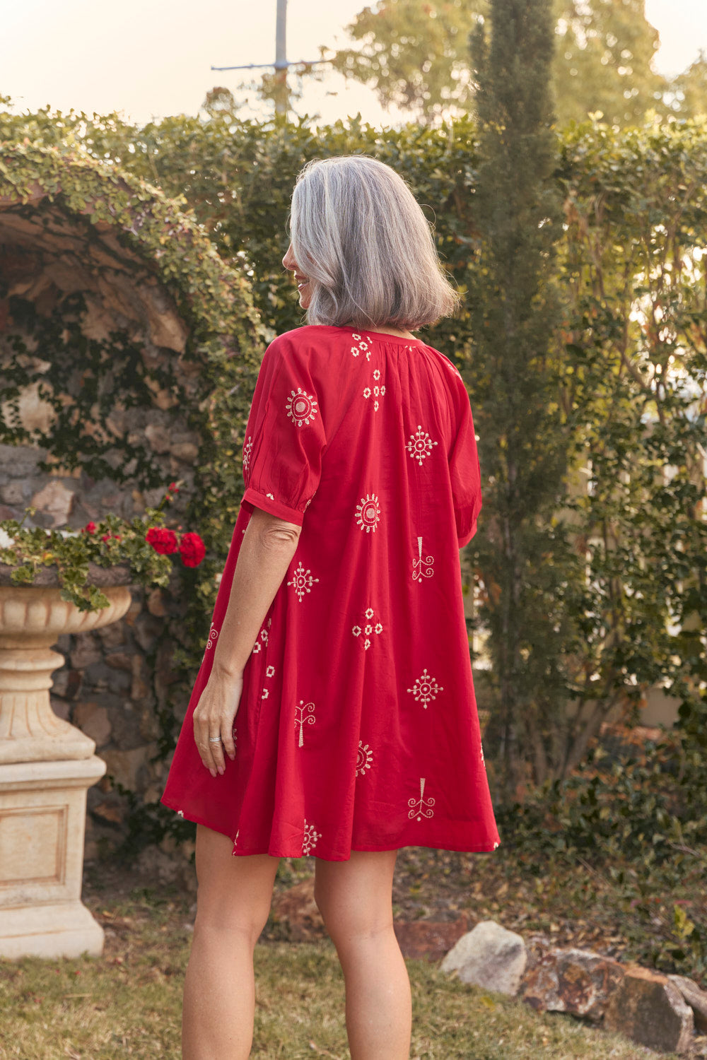 Via Short Billow Dress in Cardinal