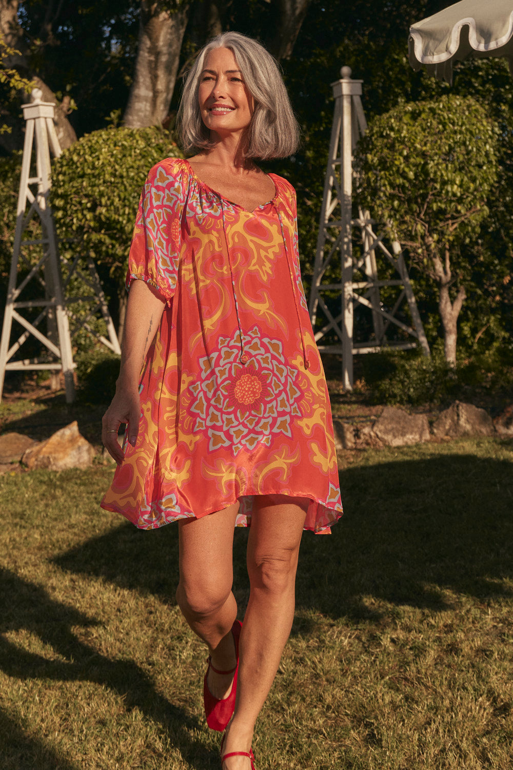 Via Short Billow Dress in Sunset Mimosa